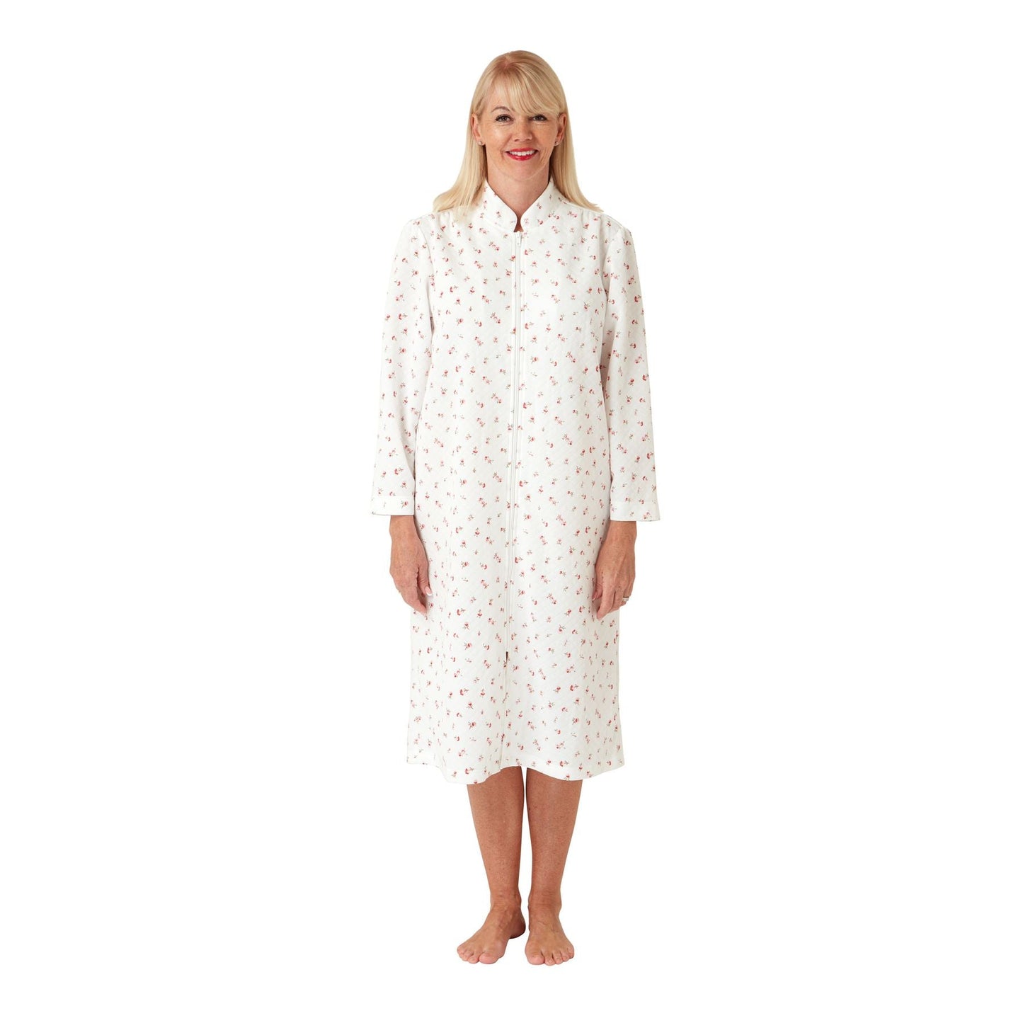 Marlon Womens Mock Quilt Zip Housecoat - Pink Marlon