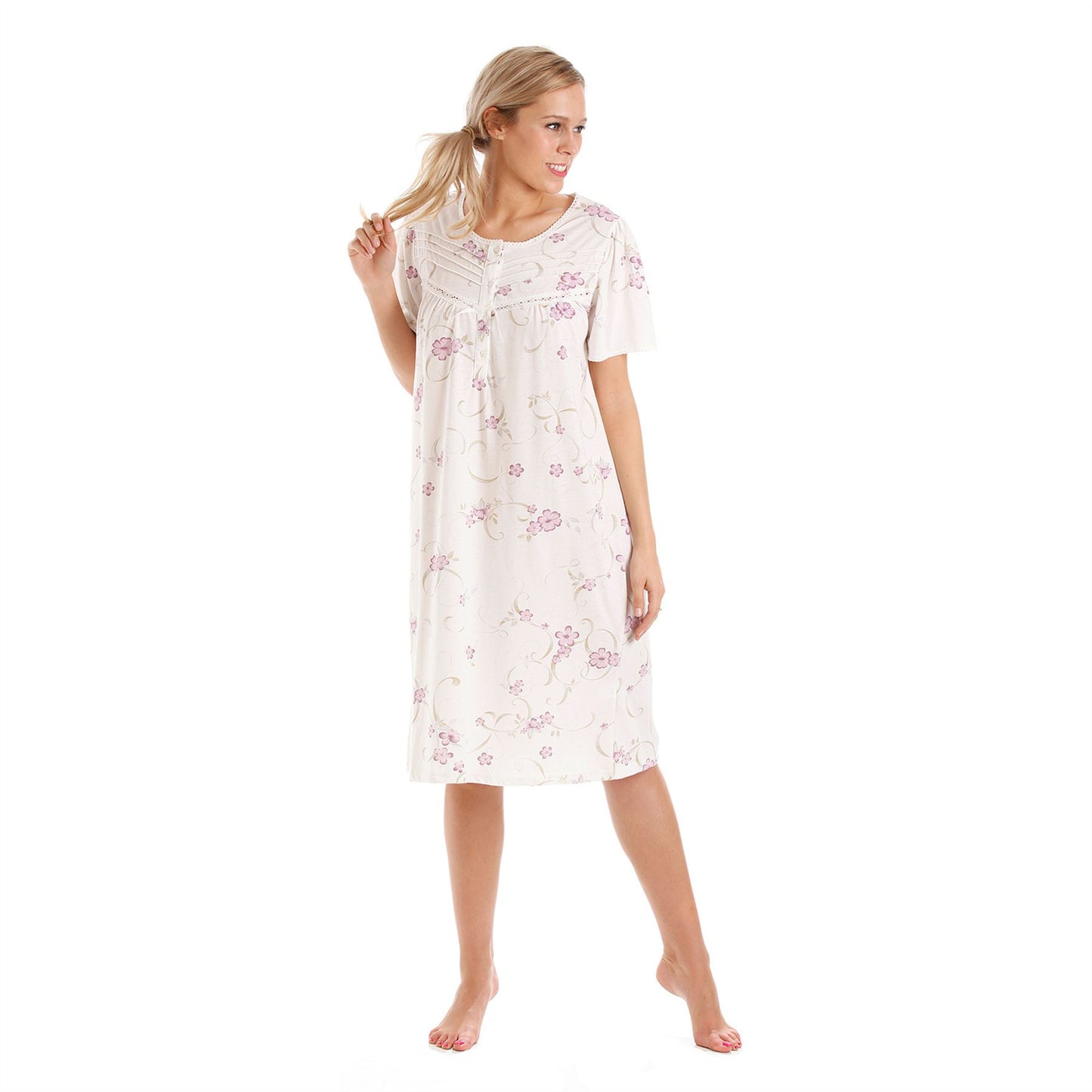 Lady Olga Womens Floral Jersey Short Sleeve Nightdress - Purple