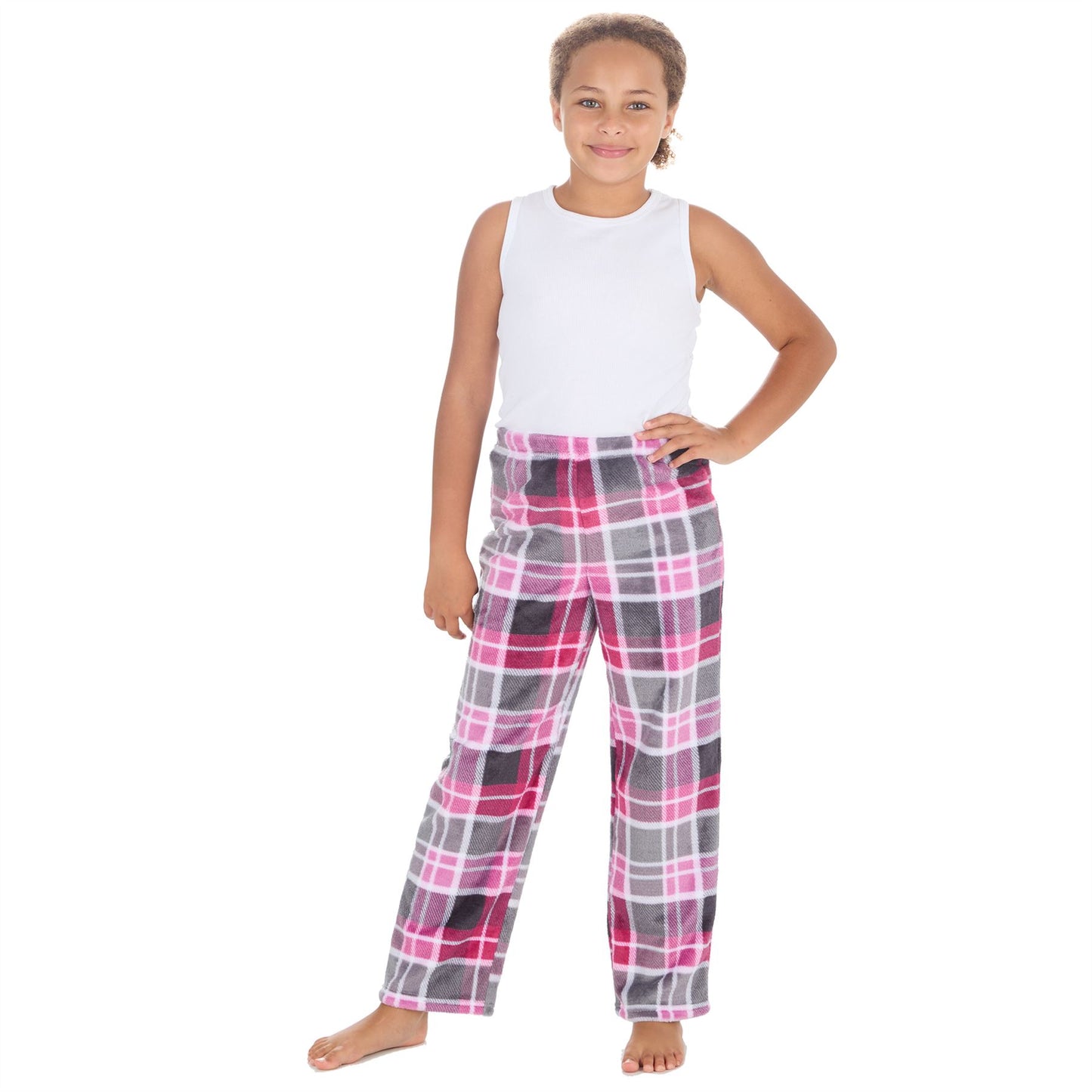 Forever Dreaming Girls Fleece Lounge Pants - Pink Check