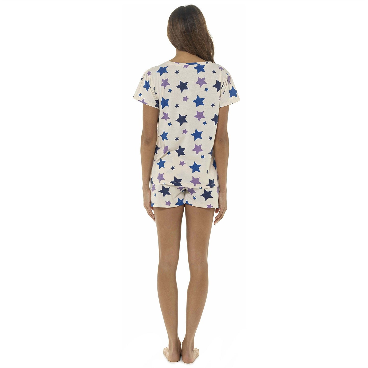 Foxbury Womens Jersey Star Print Short Pyjamas - Oatmeal