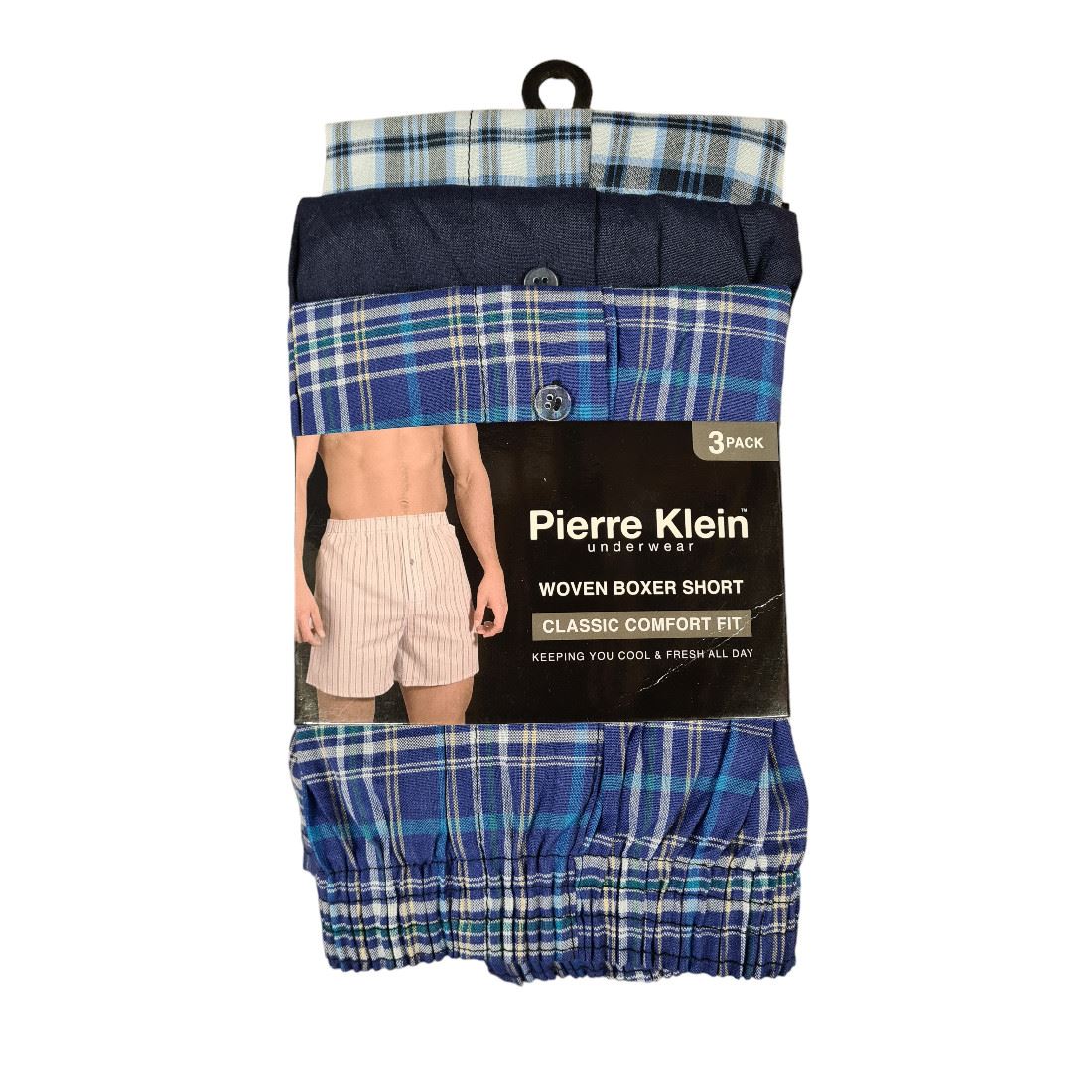 Pierre Klein Woven Boxer Shorts (3 Pack) - Blue/Check Pierre Klein