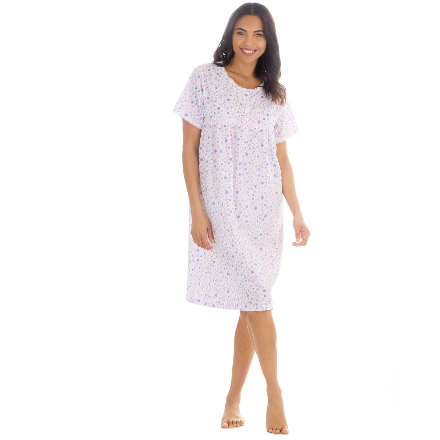 Countess Christie Short Sleeve Woven Poplin Floral Nightdress - Purple/Pink Countess Christie
