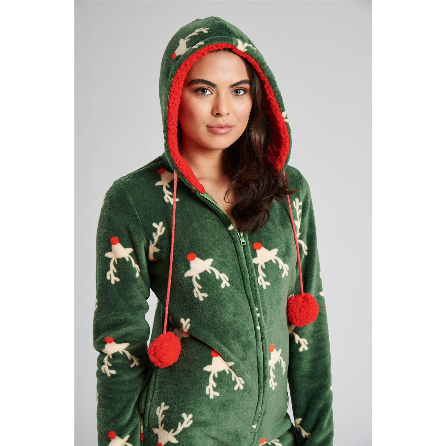 Loungeable Womens Reindeer Fleece Onesie - Green Loungeable