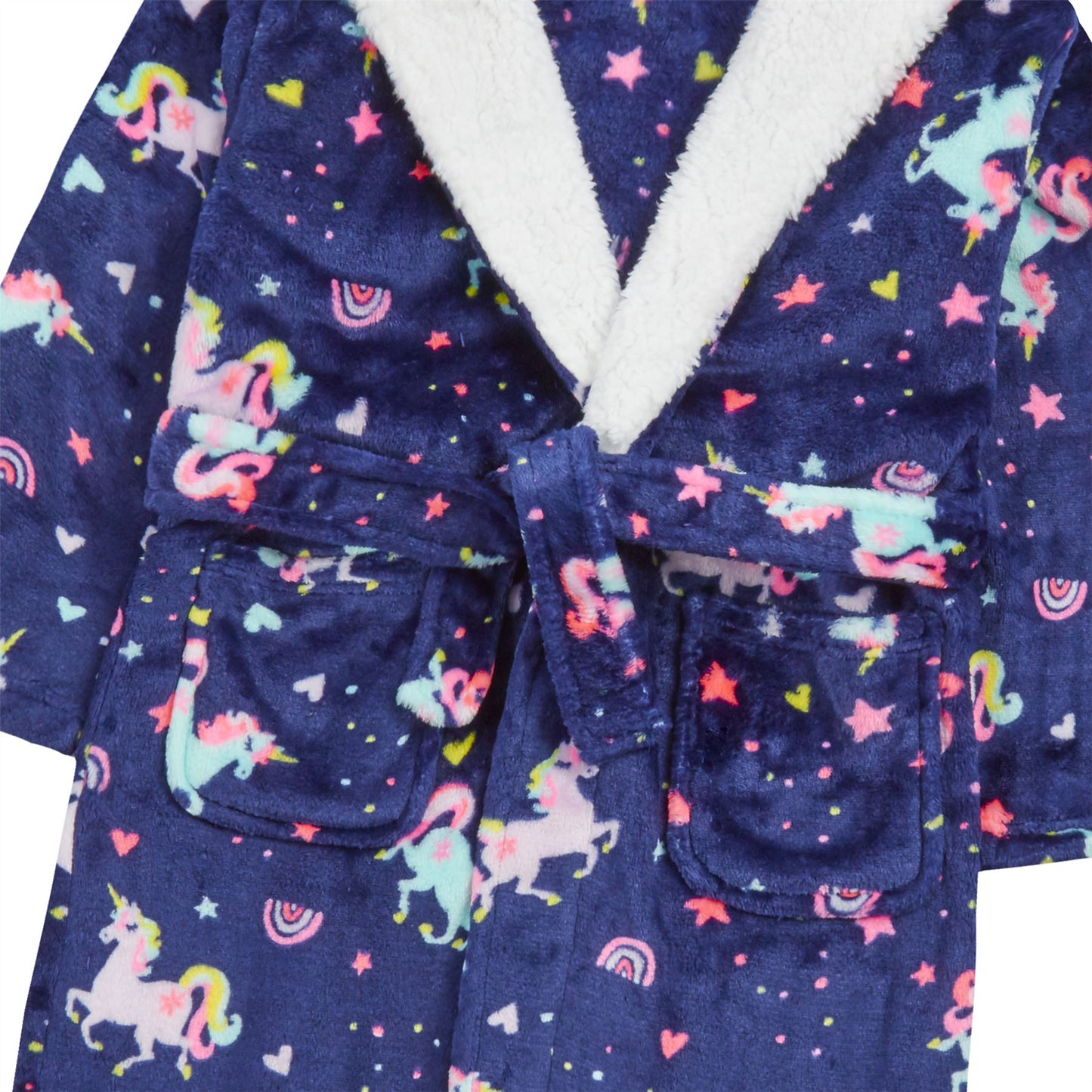 4Kidz Kids Unicorn Print Hooded Fleece Robe - Navy