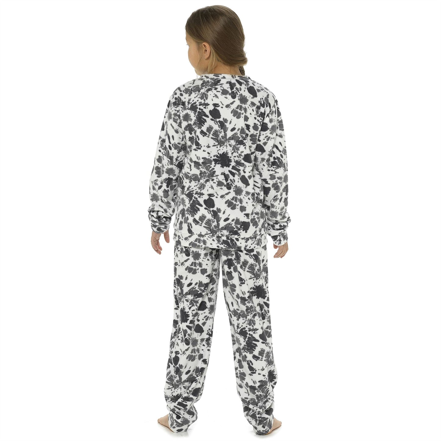 Foxbury Girls Tie Dye Fleece Pyjamas - Grey Foxbury