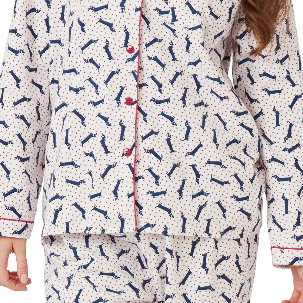 Indigo Sky Womens Dog Print Brushed Cotton Pyjamas - Ivory Indigo Sky