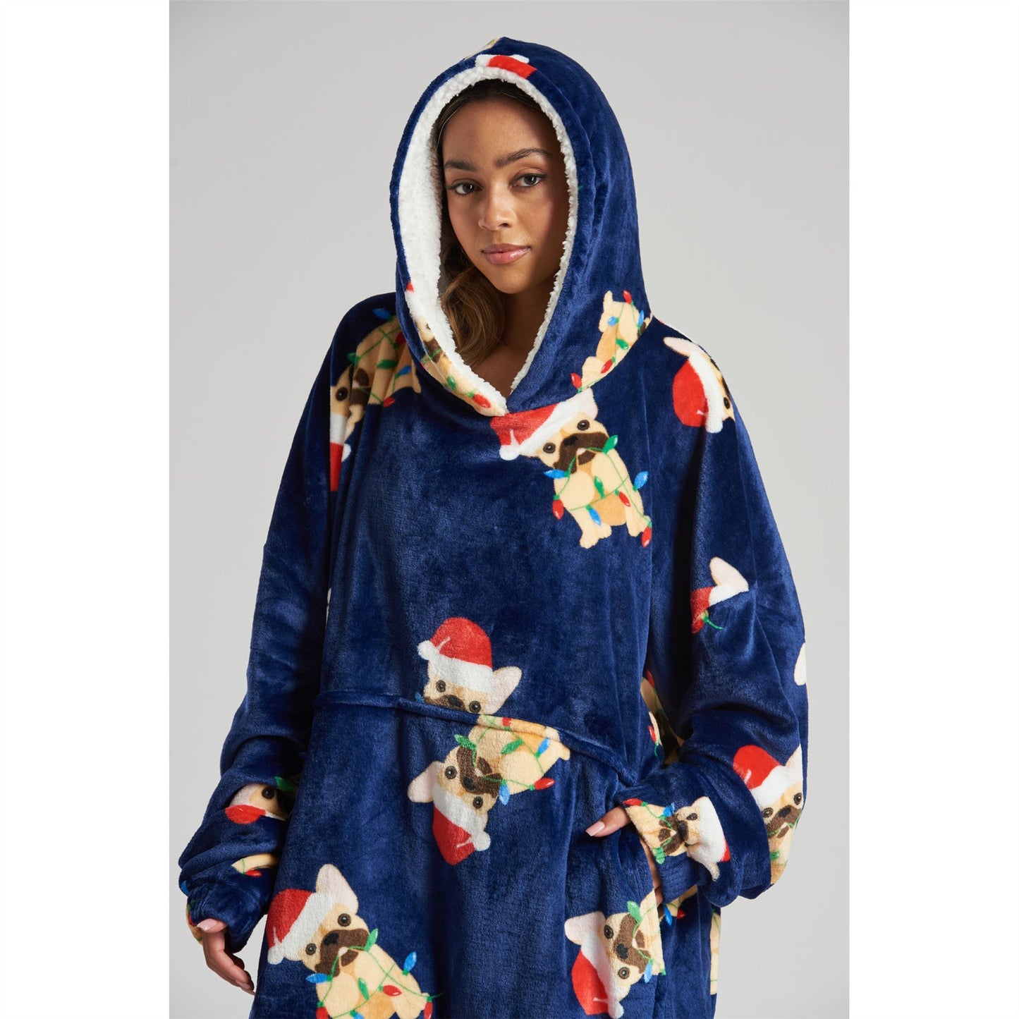 Loungeable Womens Christmas Frenchie Luxury Fleece Snuggle Hoodie