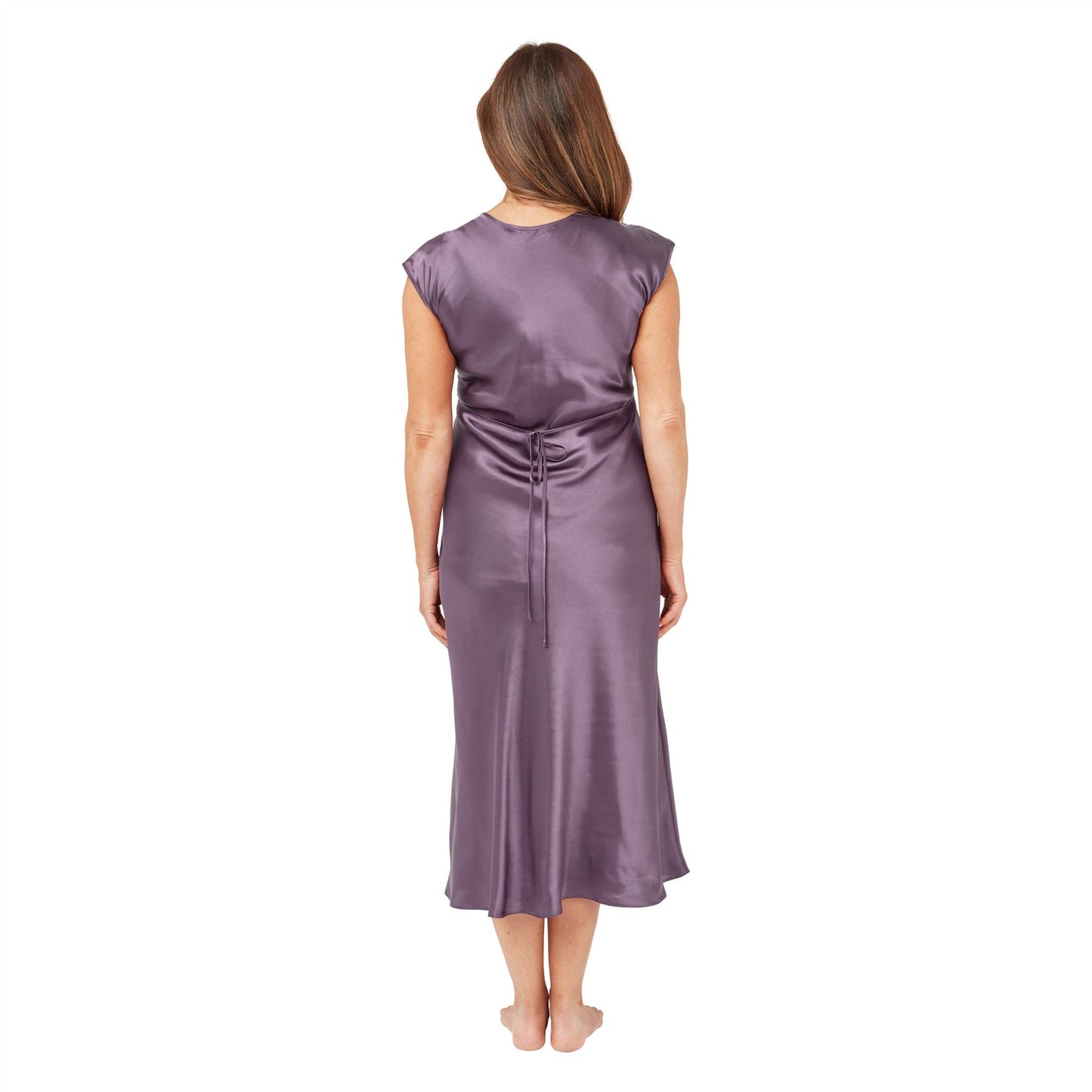 Marlon Womens Long Satin Lace Nightdress - Faded Plum