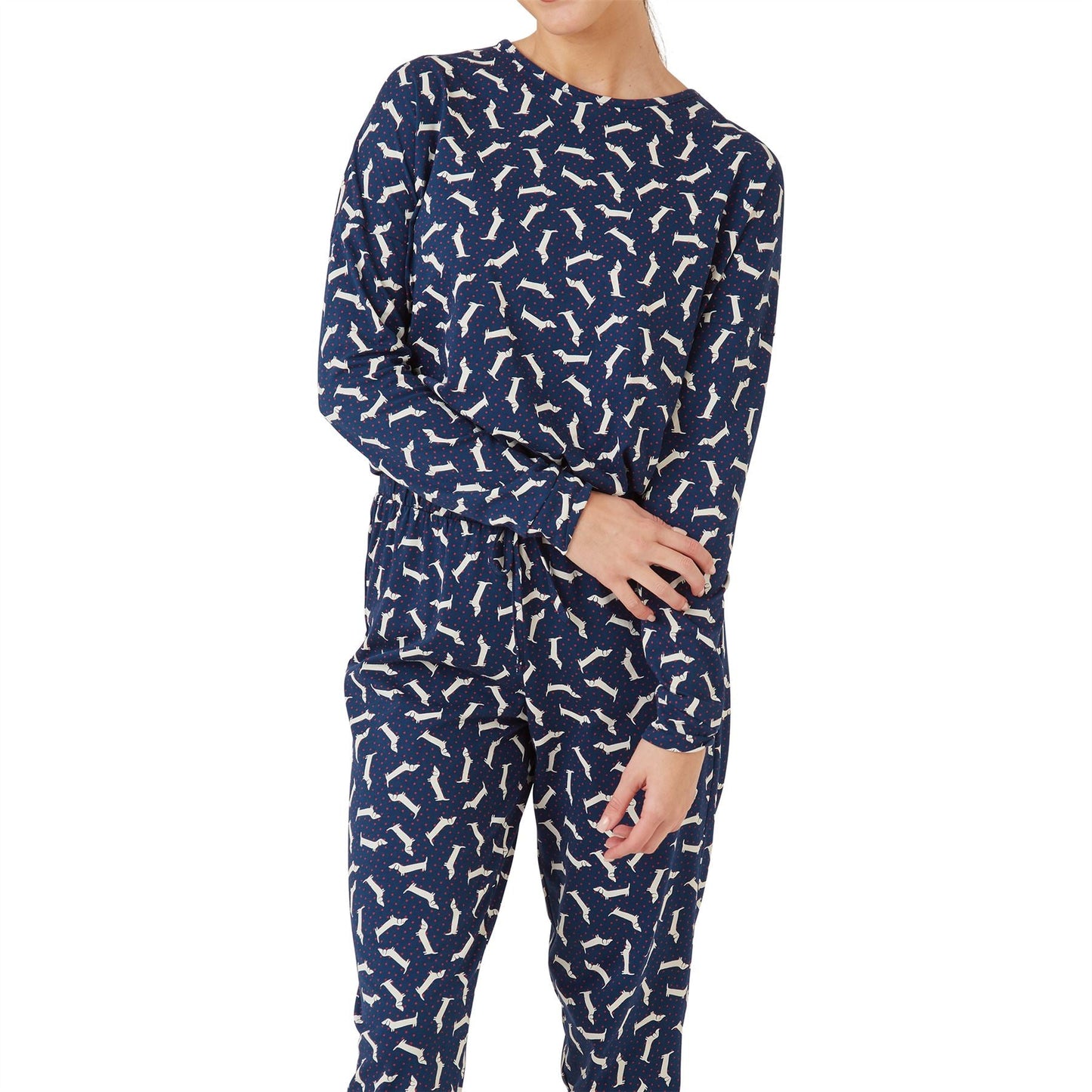Indigo Sky Womens Dachshund Jersey Cotton Pyjamas - Navy Indigo Sky