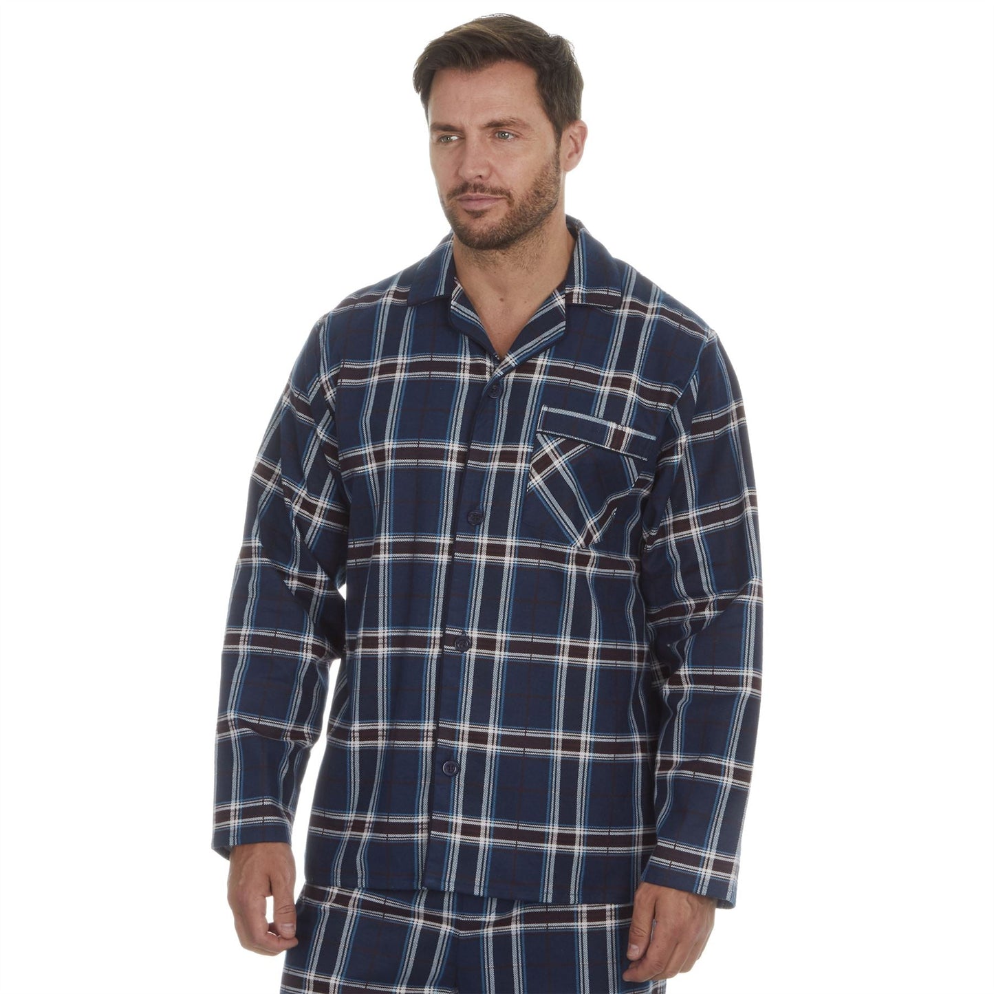 Cargo Bay Mens Printed Flannel Pyjamas - Denim Check Cargo Bay