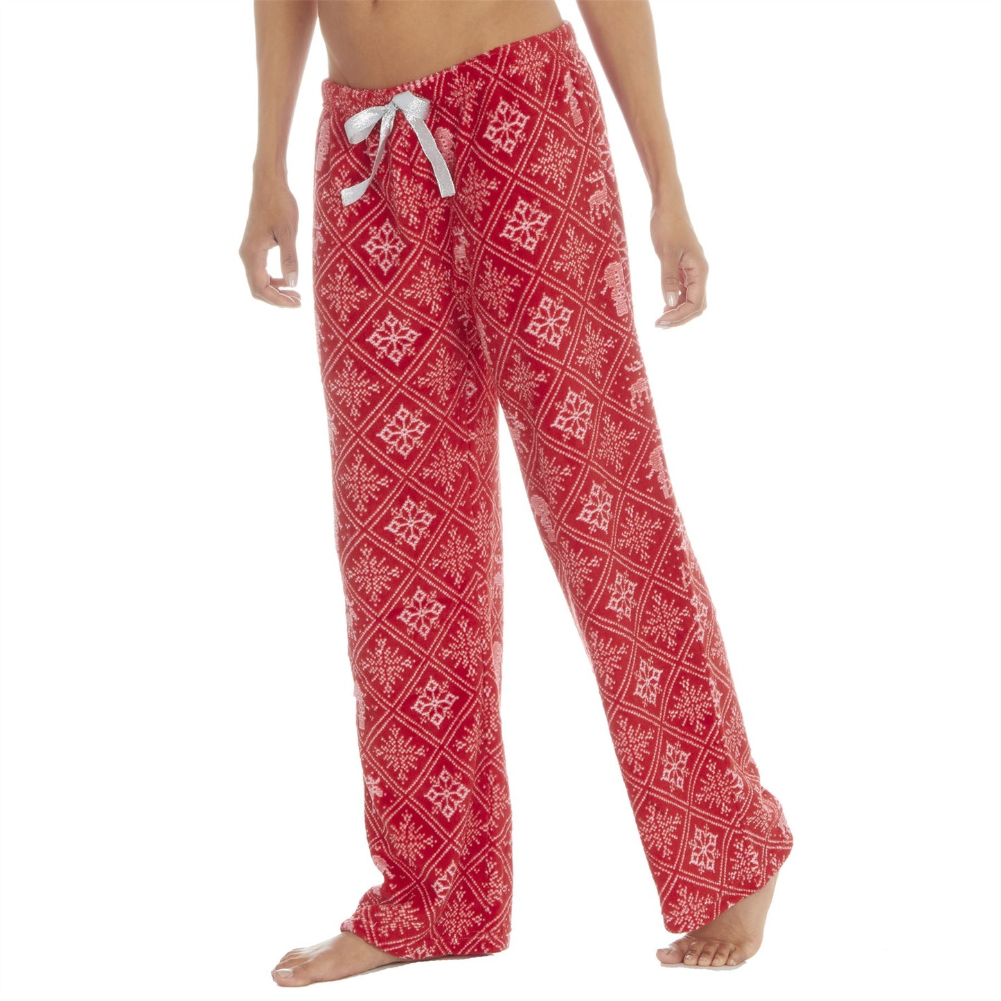 Slumber Party Womens Snowflake Fairisle Fleece Lounge Pants - Red