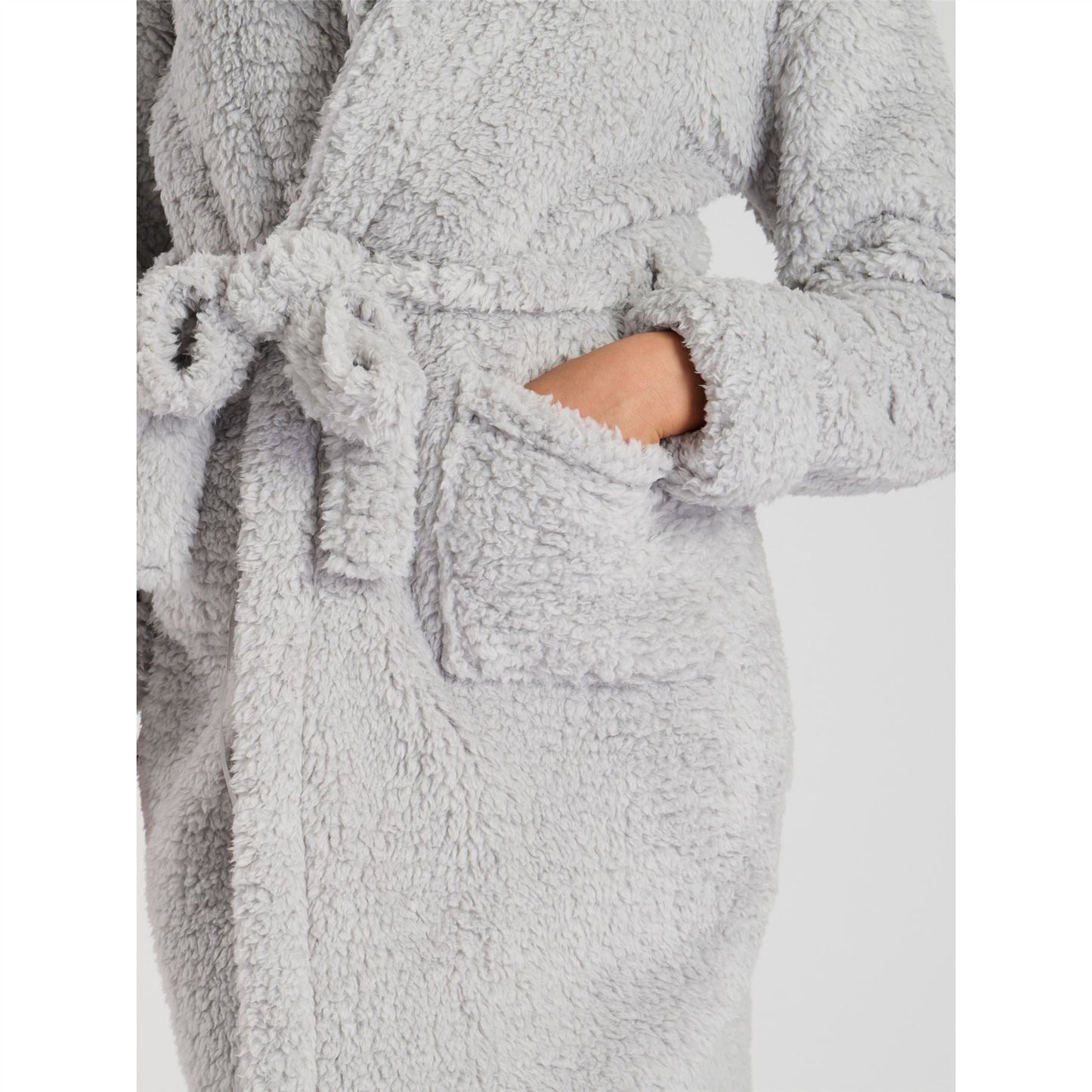 Loungeable Chunky Sherpa Hooded Midi Robe - Grey Loungeable