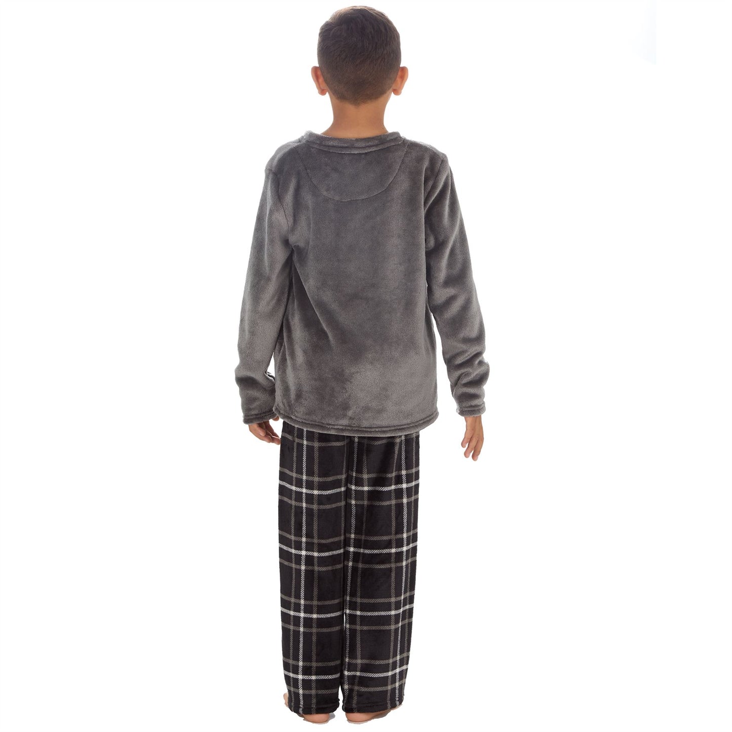 Cargo Bay Kids Fleece Pyjamas - Grey/Black Check Cargo Bay
