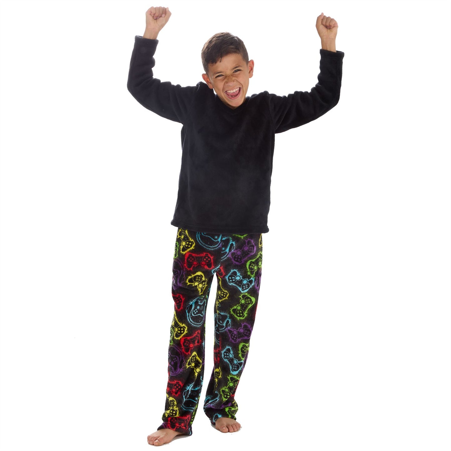 Cargo Bay Kids Fleece Gamer Print Pyjamas - Black/Multi