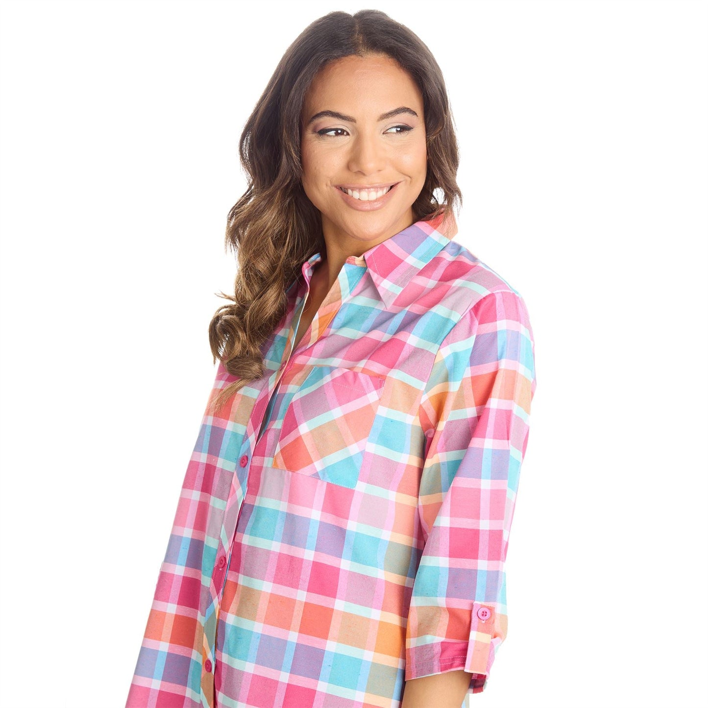 Forever Dreaming Womens Yarn Dyed Woven Check Nightshirt - Mint Forever Dreaming