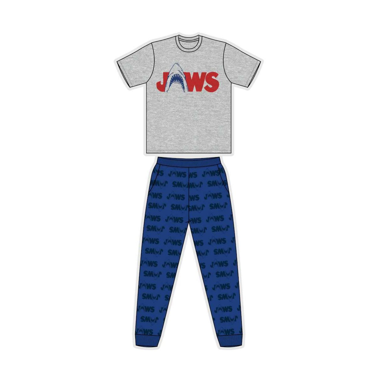 Mens Jaws Pyjamas - Grey/Blue Jaws