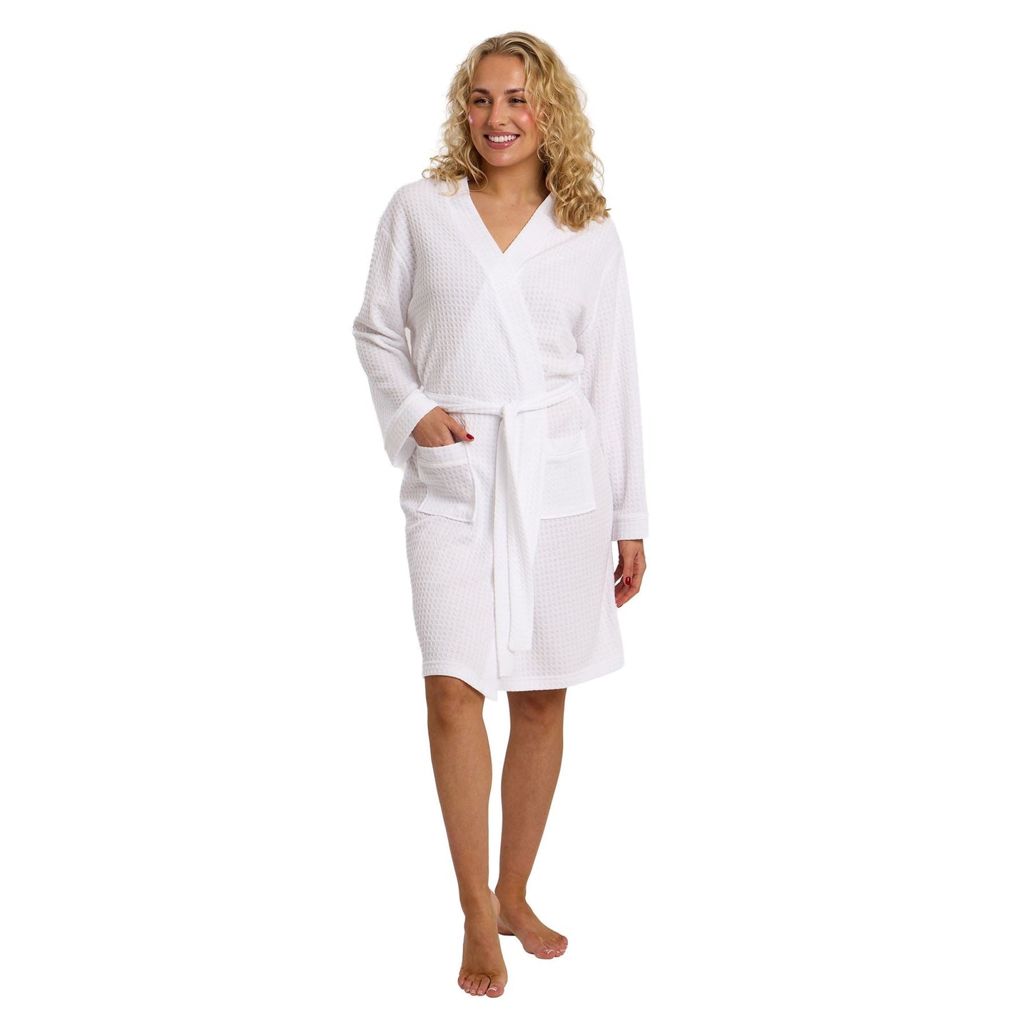 Indigo Sky Womens Waffle Kimono Robe - White Indigo Sky