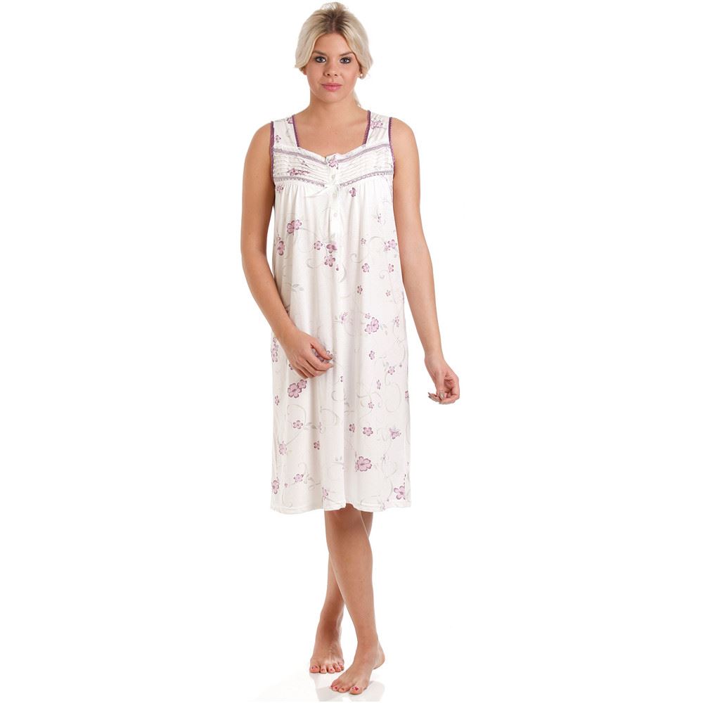 Lady Olga Womens Floral Jersey Sleeveless Nightdress - Purple Lady Olga
