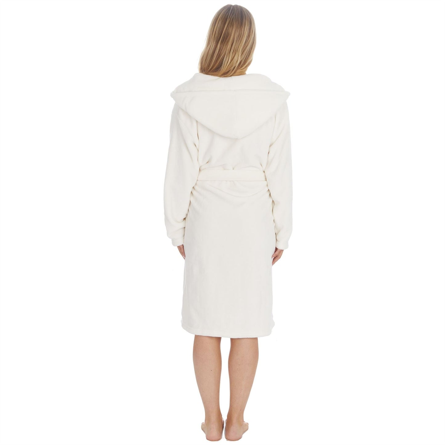 Forever Dreaming Womens Fleece Hooded Robe - Cream (S-XL) Forever Dreaming