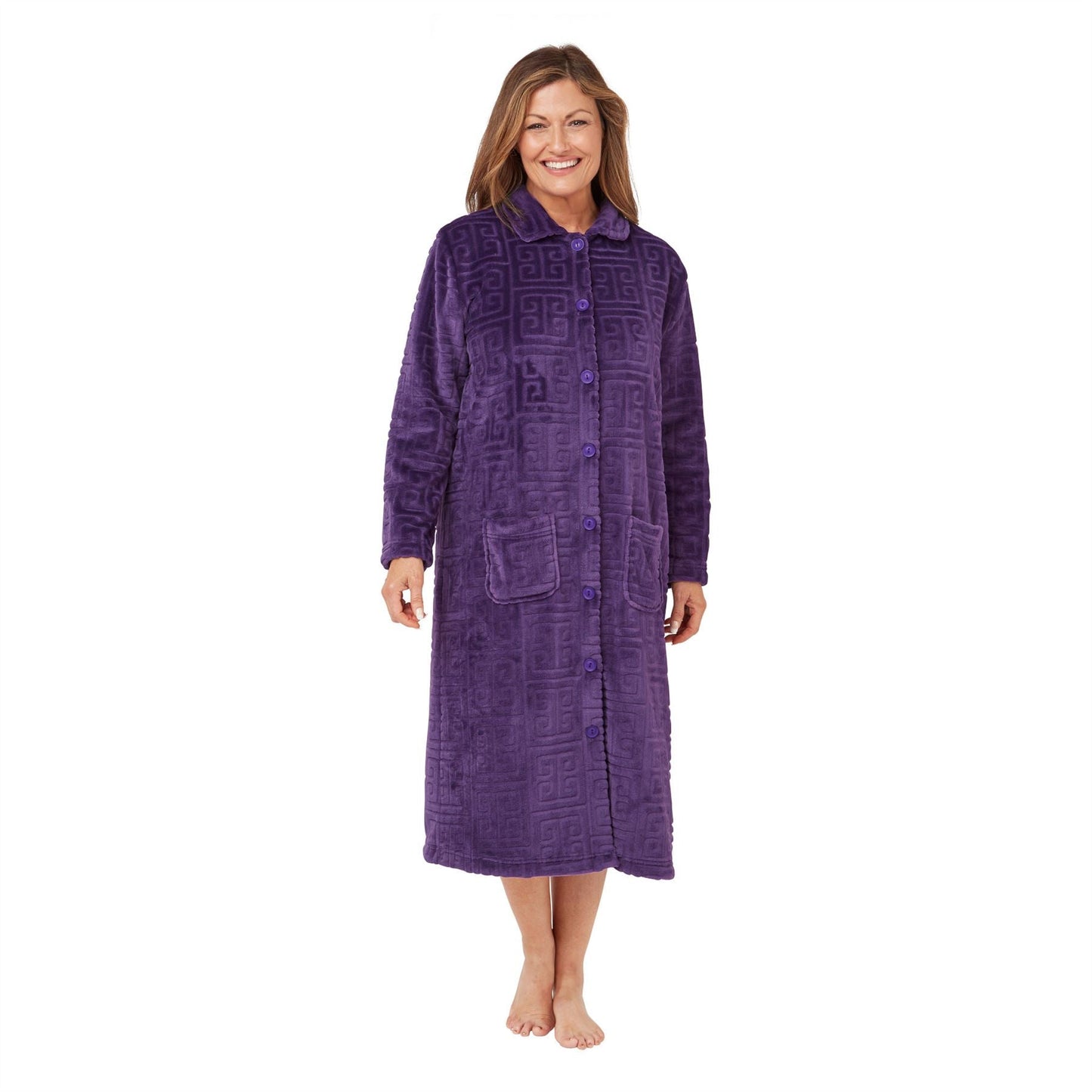 Marlon Womens Geometric Embossed Button Robe - Purple Marlon