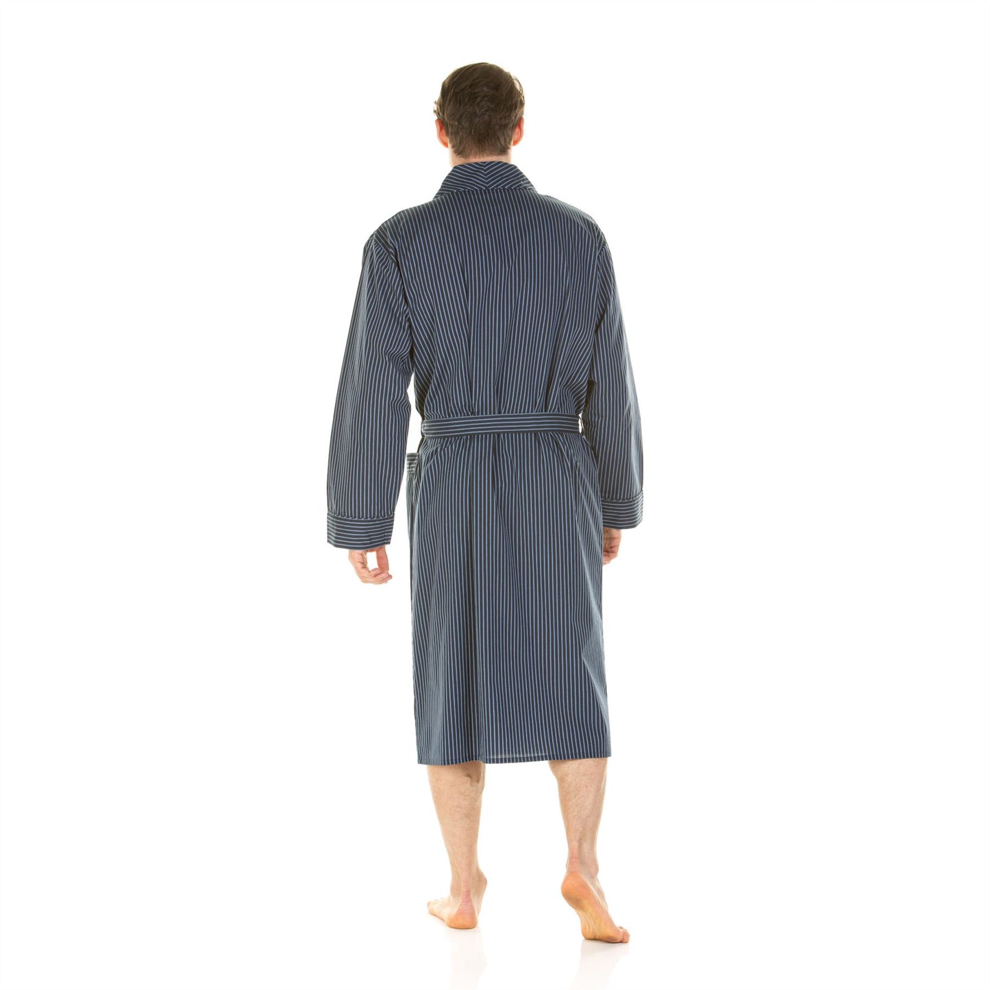 Haigman Mens Pure Cotton Robe - Navy Stripe Haigman