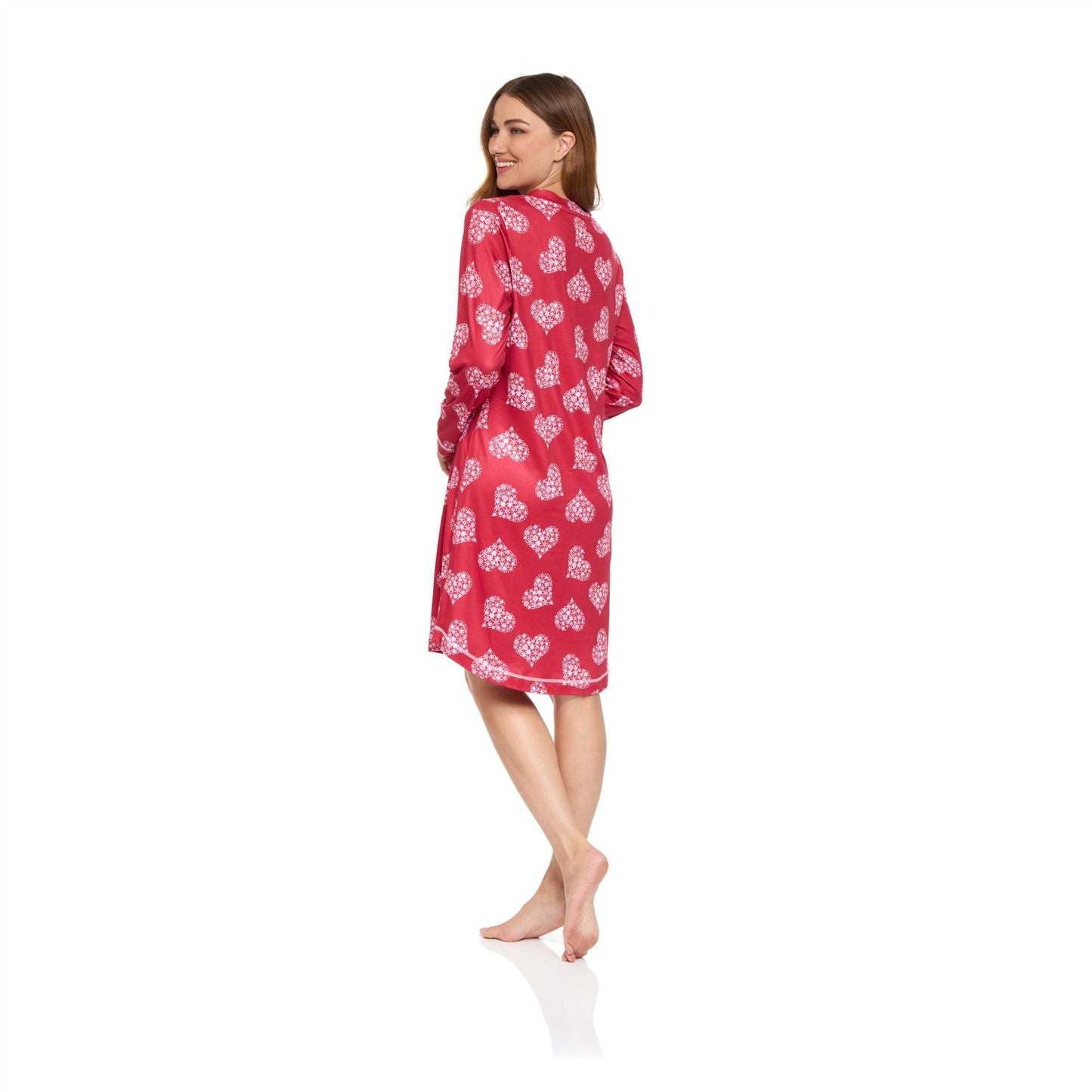 La Marquise Womens Jersey Knit Stars Long Sleeve Nightdress - Red La Marquise