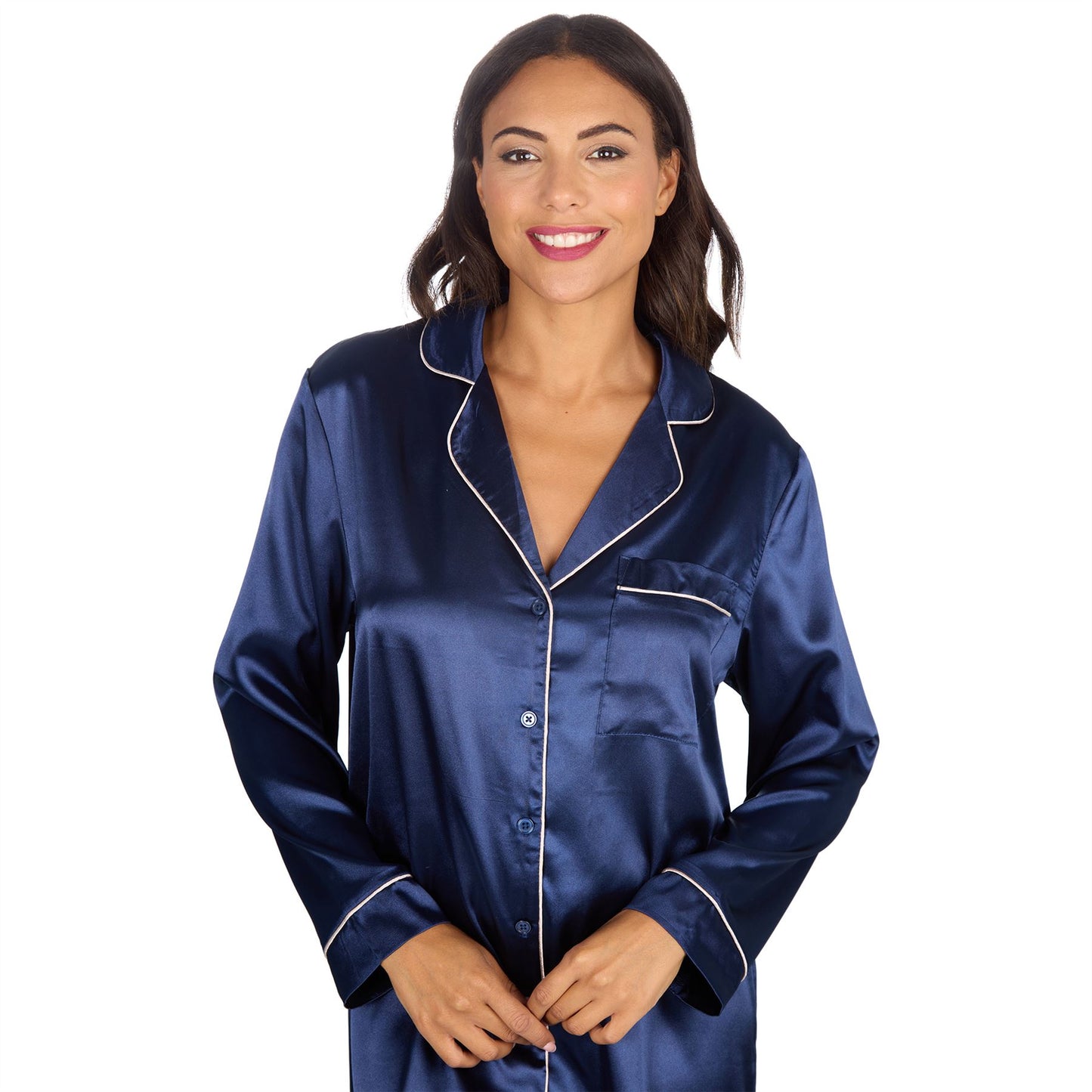 Slumber Party Womens Satin Nightshirt - Navy