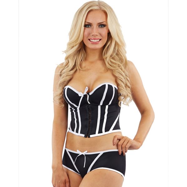 Sunburst Corset Basque and Shorts - Black/White