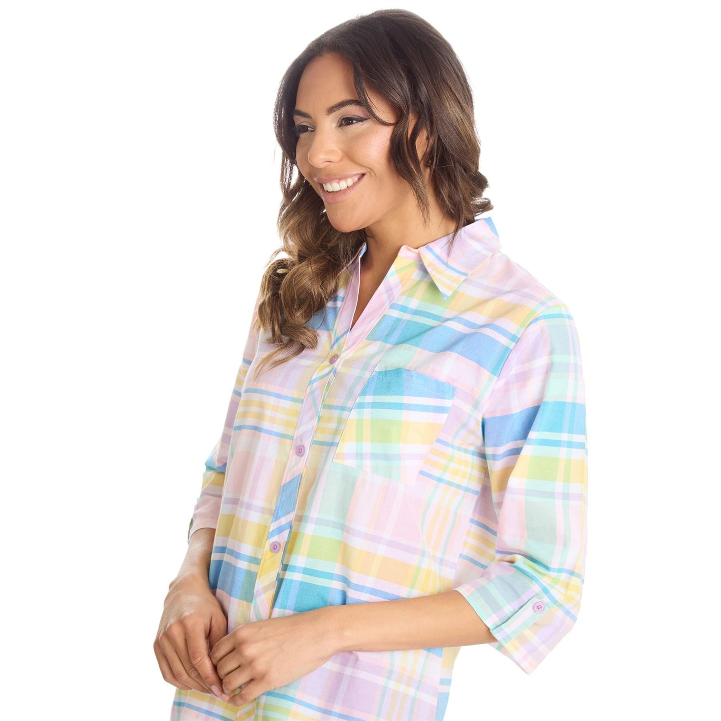 Forever Dreaming Womens Yarn Dyed Woven Check Nightshirt - Pink Forever Dreaming