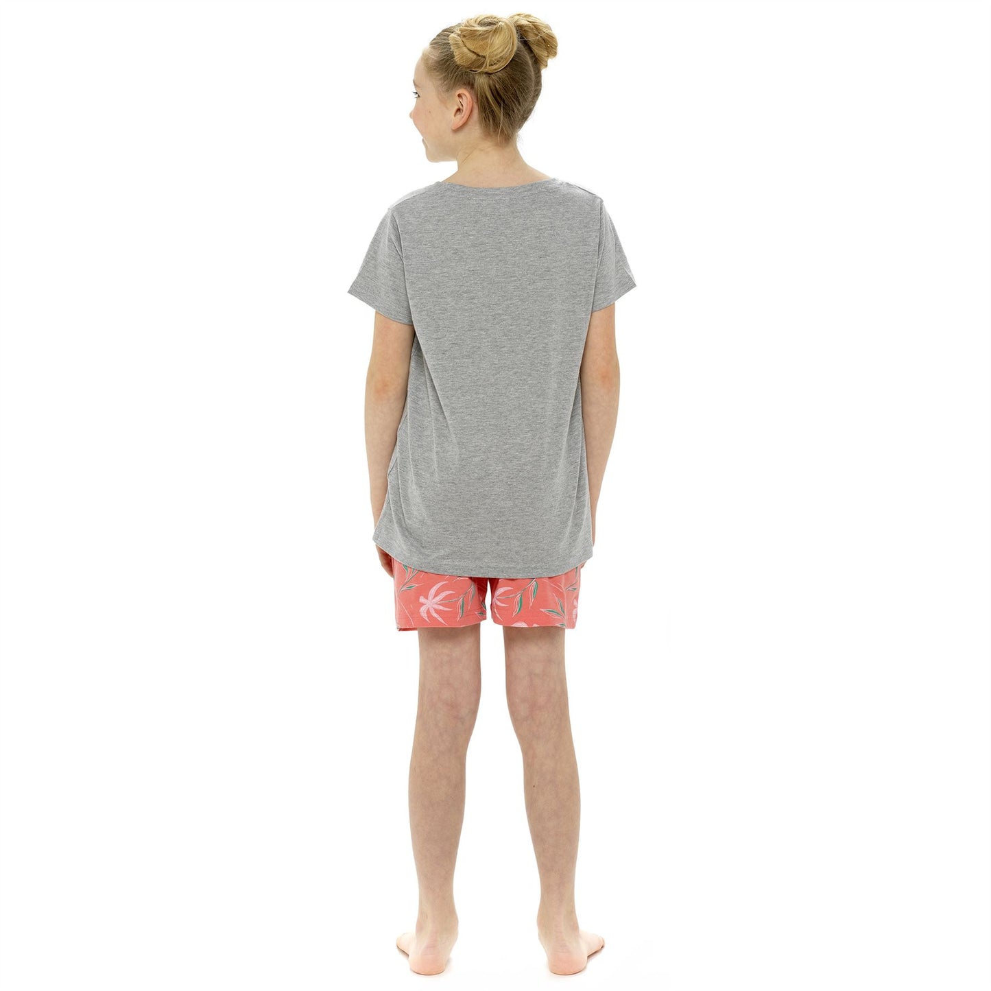 Foxbury Girls Sloth 'Don't Worry Be Happy' Pyjama Set - Grey/Coral Foxbury