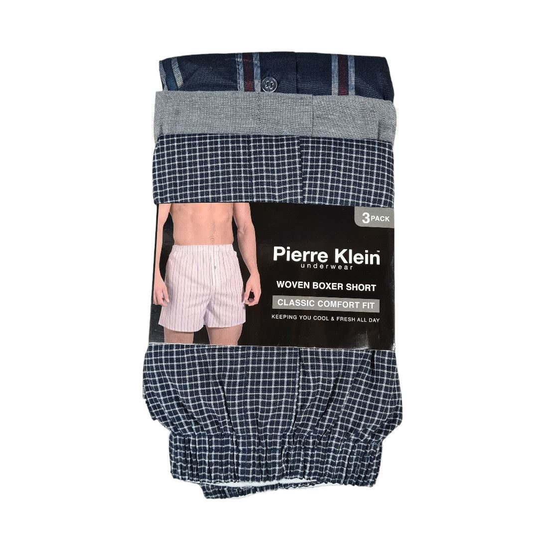 Pierre Klein Woven Boxer Shorts (3 Pack) - Blue/Grey