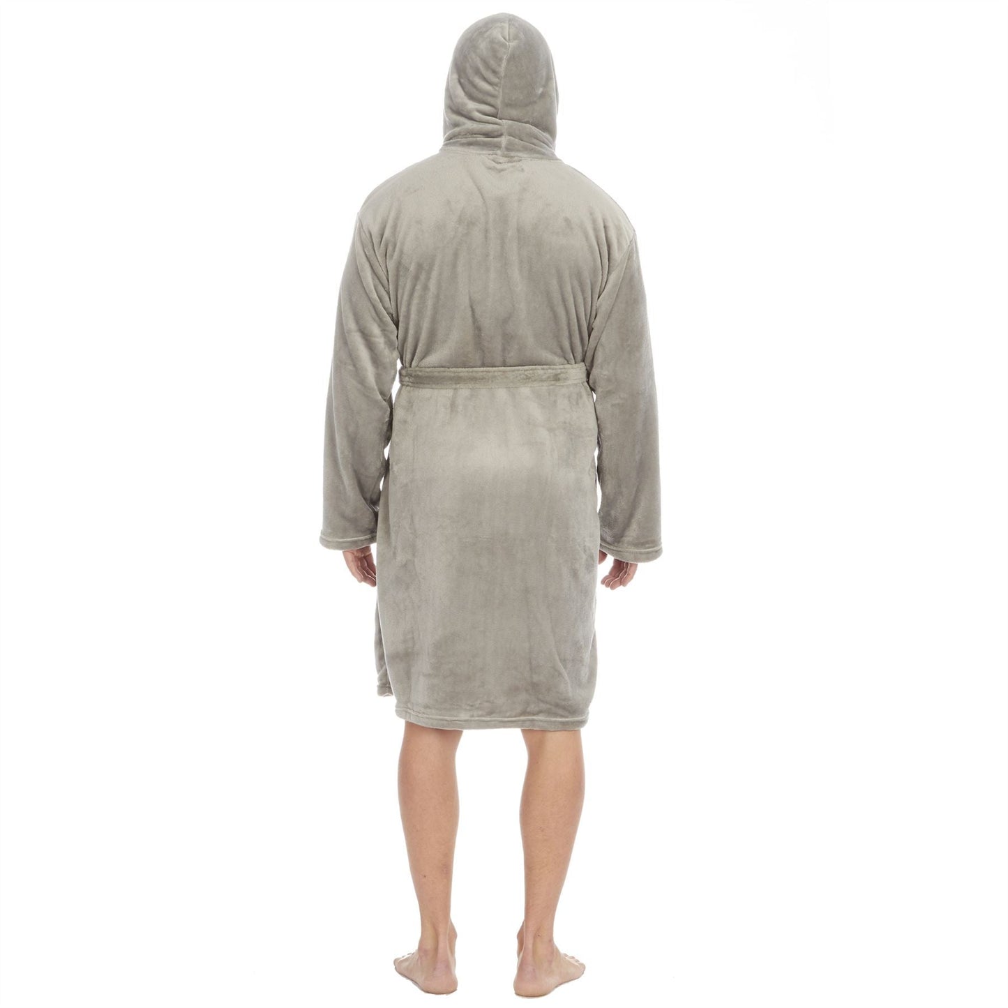 Pierre Roche Mens Flannel Fleece Hooded Robe - Grey (M-2XL) Pierre Roche
