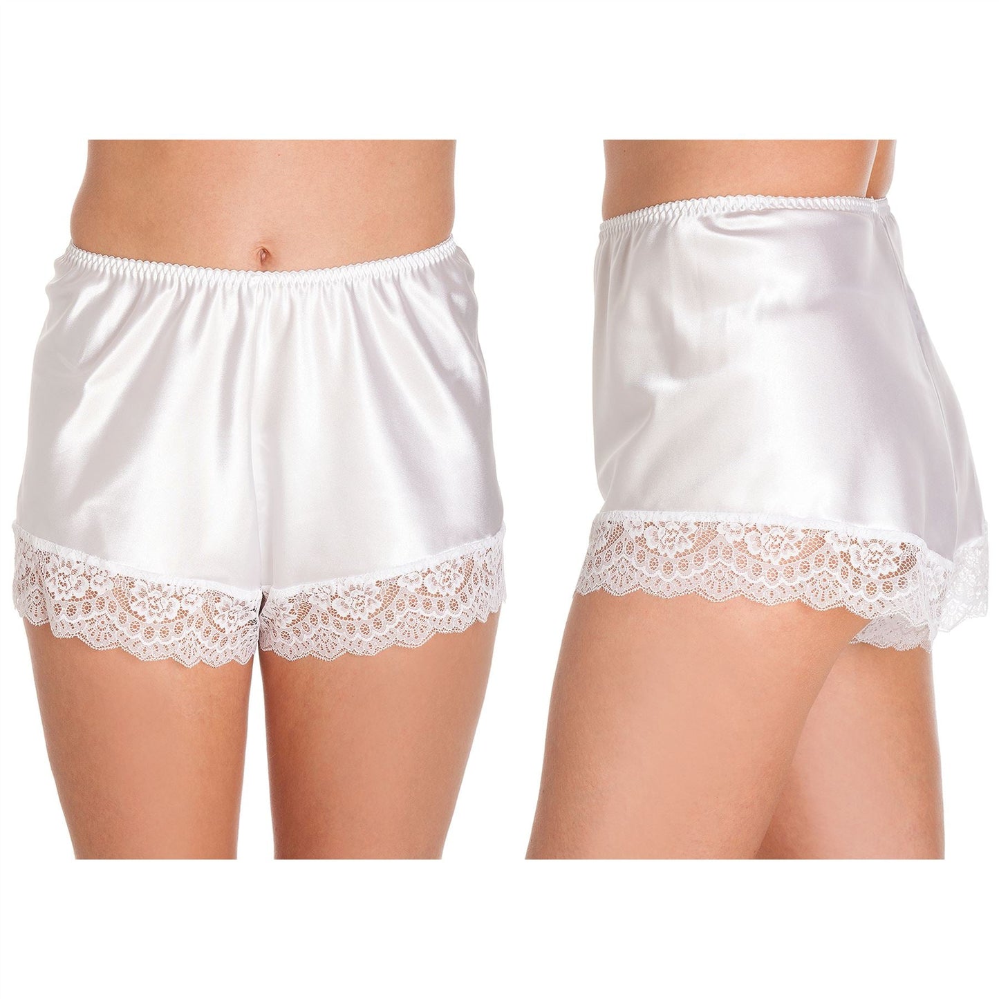 Lady Olga Womens Satin French Knickers - White Lady Olga