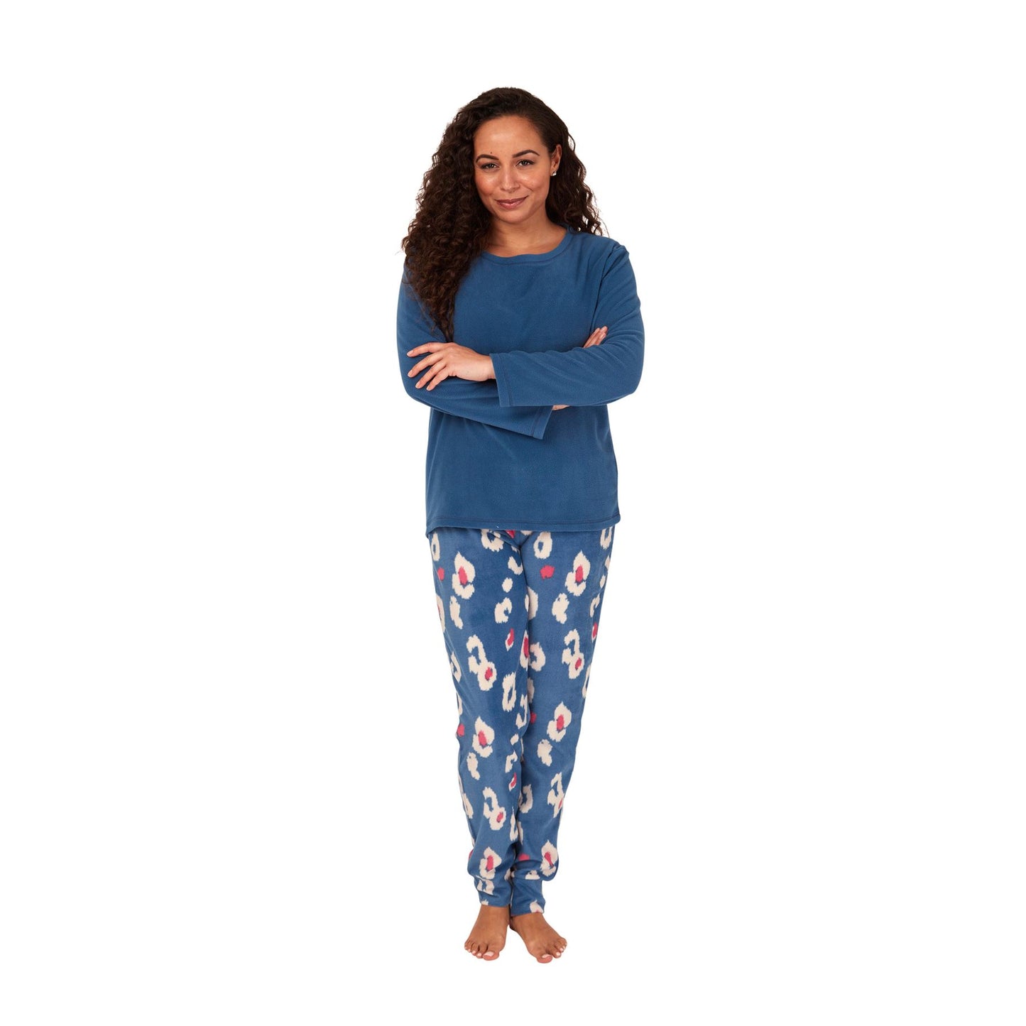 Indigo Sky Womens Animal Print Fleece Pyjama Set - Ocean Blue