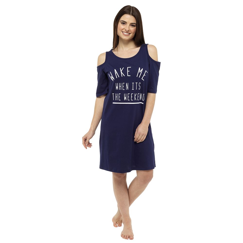 Tom Franks 'Weekend' 3/4 Sleeve Cold Shoulder Nightdress - Blue Tom Franks