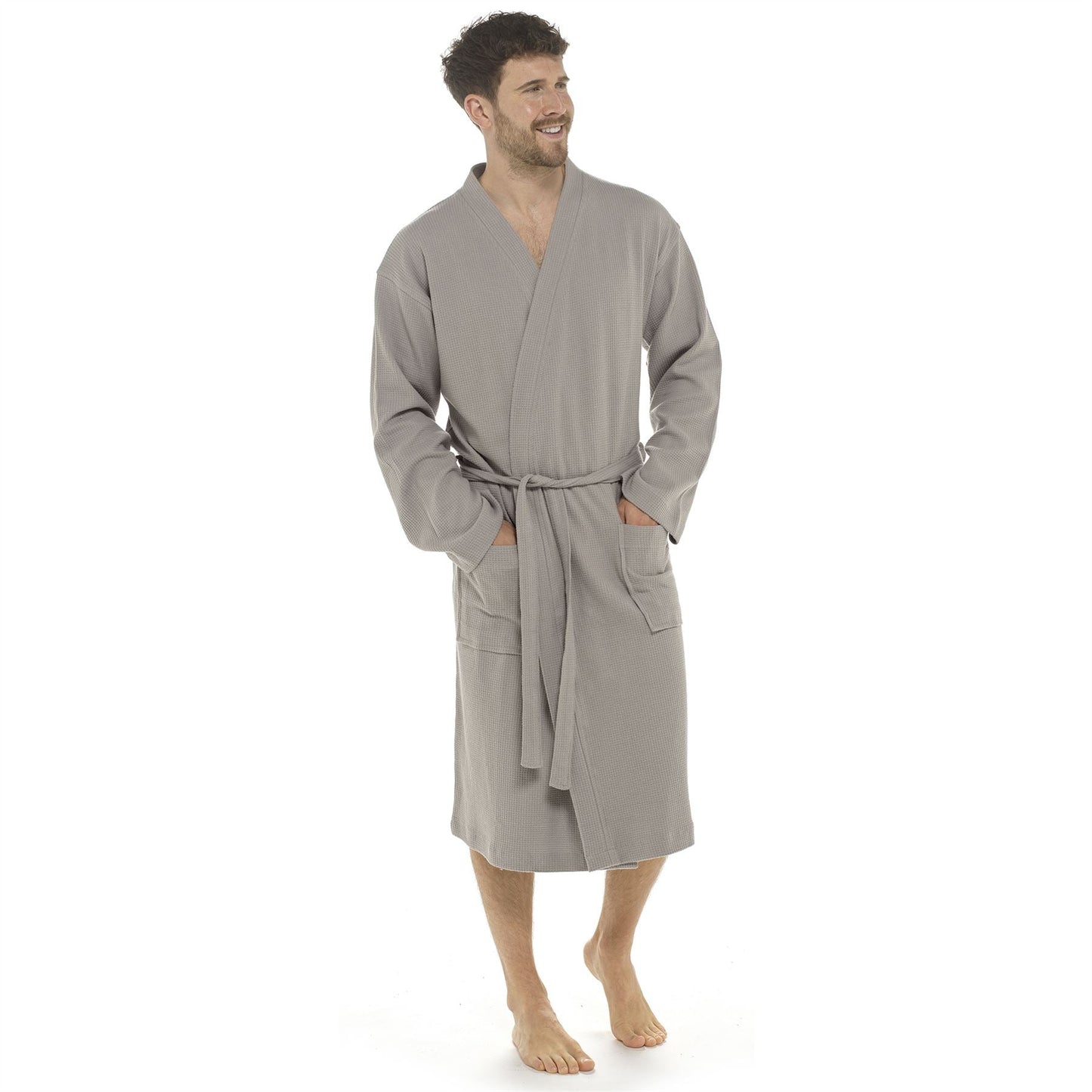 Tom Franks Mens Textured Waffle Robe - Grey Tom Franks