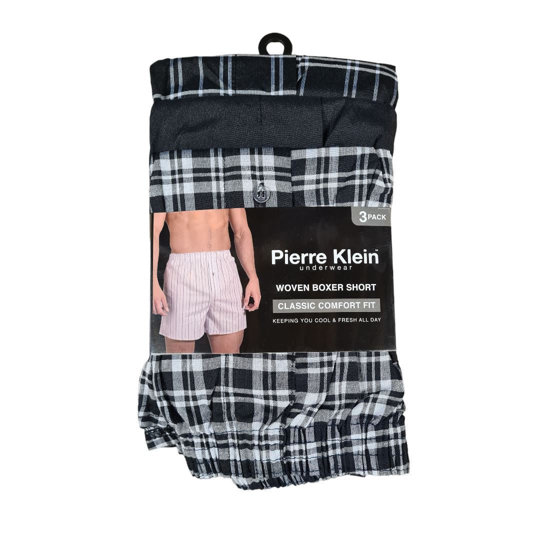 Pierre Klein Woven Boxer Shorts (3 Pack) - Black/Check