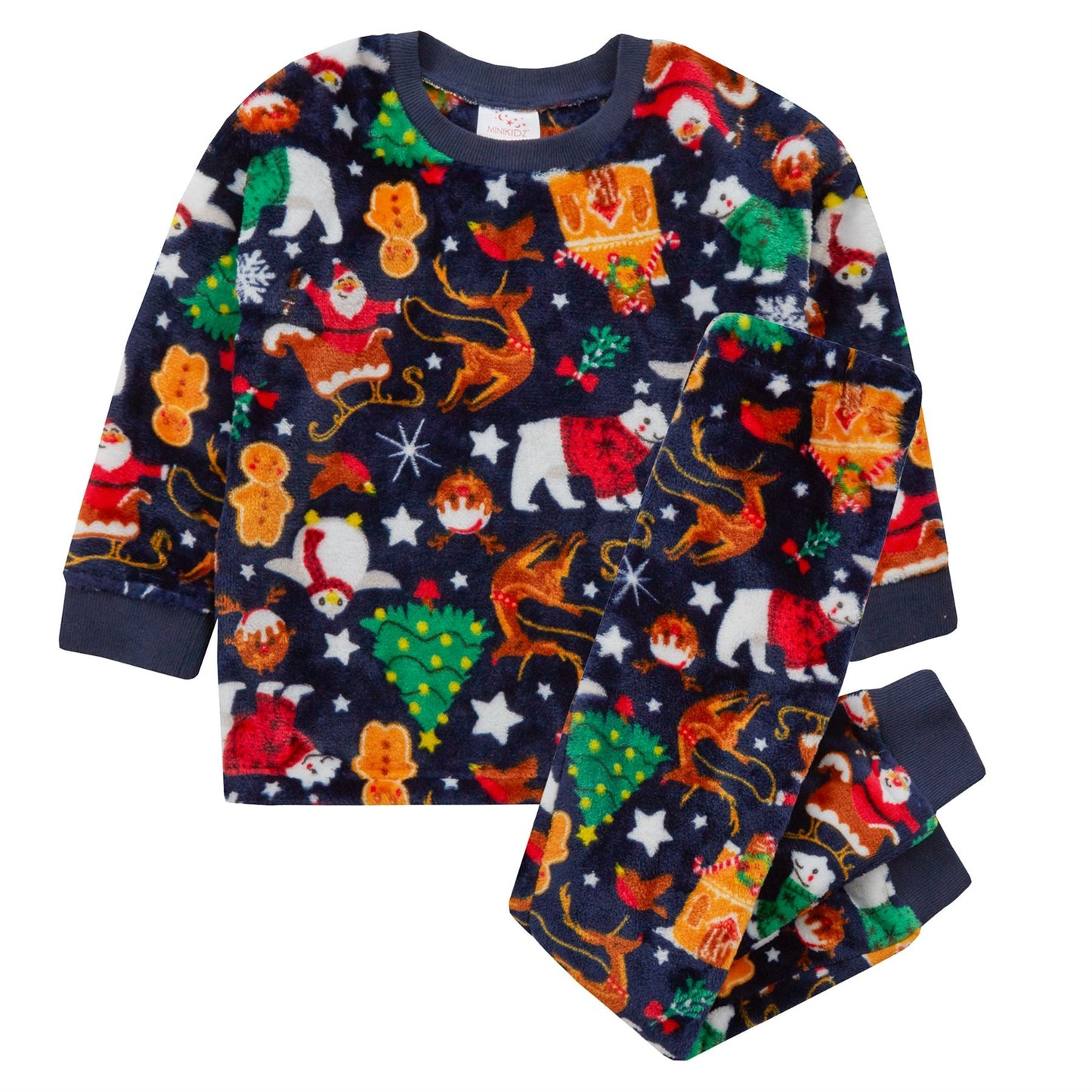 Kids All Over Print Fleece Christmas Pyjamas - Navy (2-6 Years) Minikidz