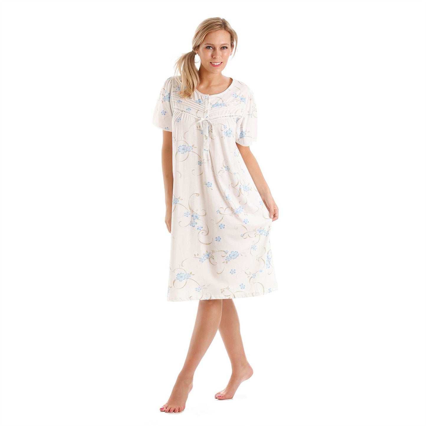 Lady Olga Womens Floral Jersey Short Sleeve Nightdress - Blue Lady Olga
