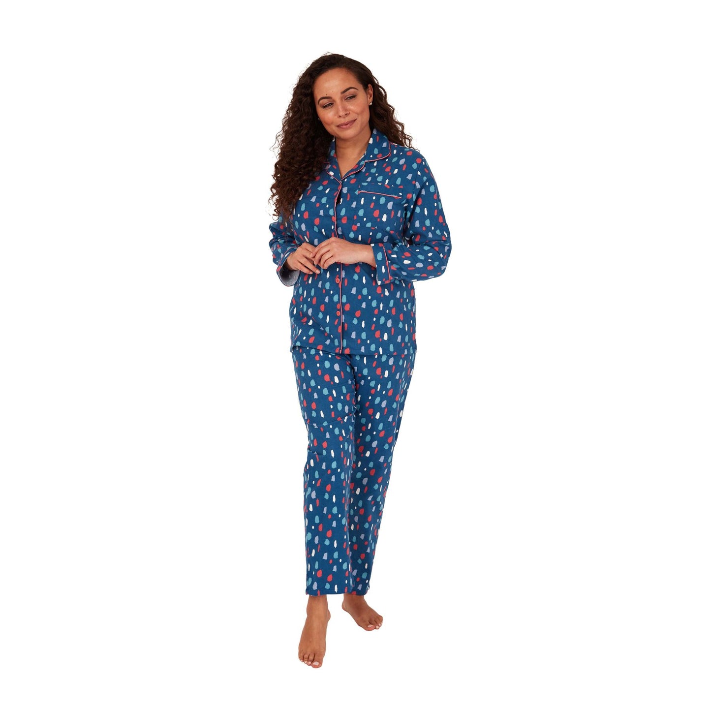 Indigo Sky Womens Splat Spot Brushed Cotton Pyjama Set - Ocean Blue Indigo Sky