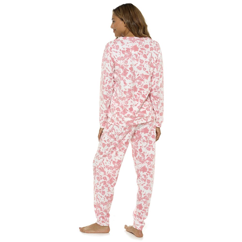Foxbury Womens Tie Dye Fleece Pyjamas - Pink Foxbury