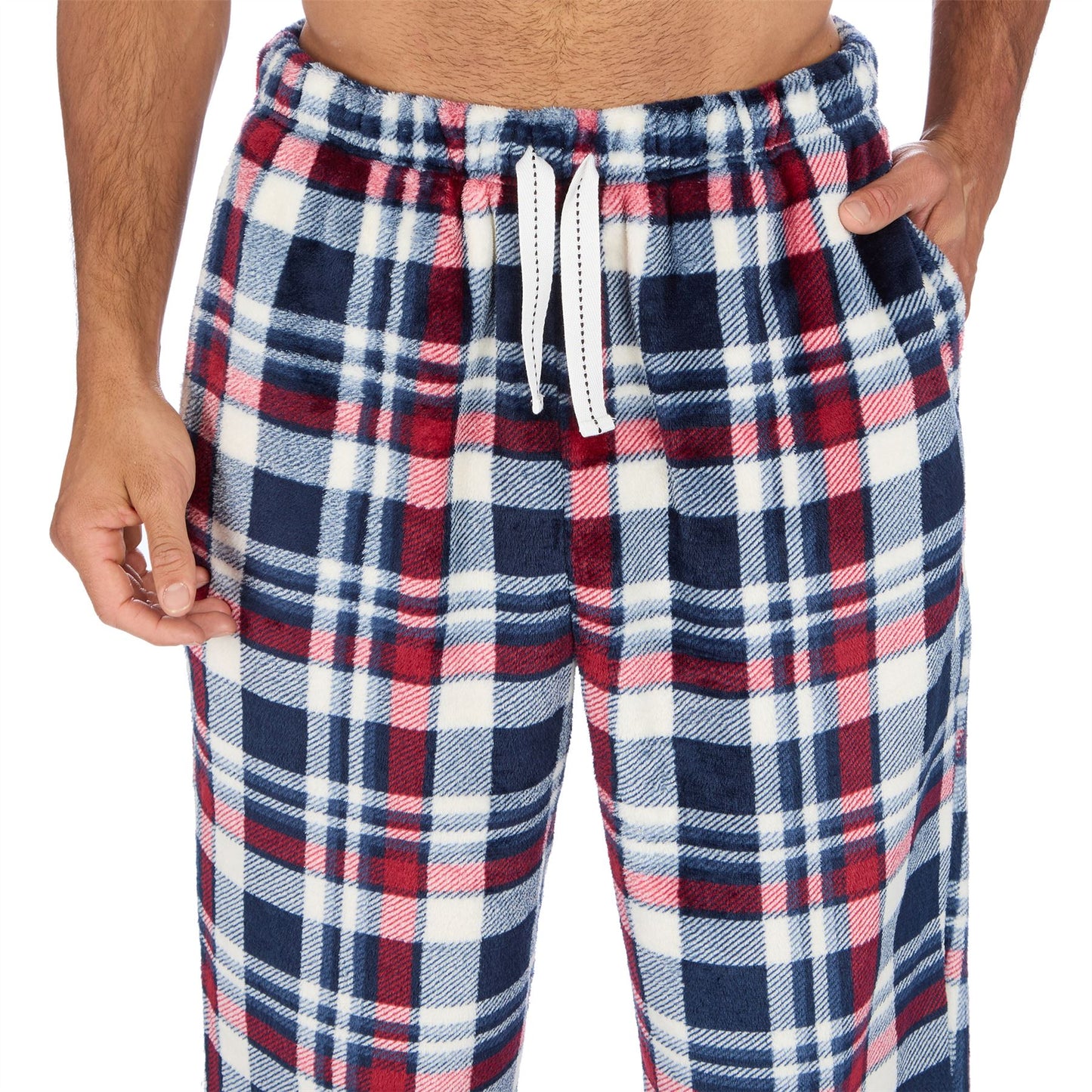 Cargo Bay Mens Fleece Check Pyjamas - Navy/Burgundy Check Cargo Bay