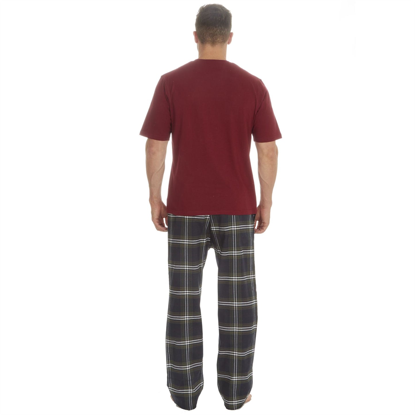 Cargo Bay Mens Jersey Top/Woven Check Bottoms - Burgundy/Navy
