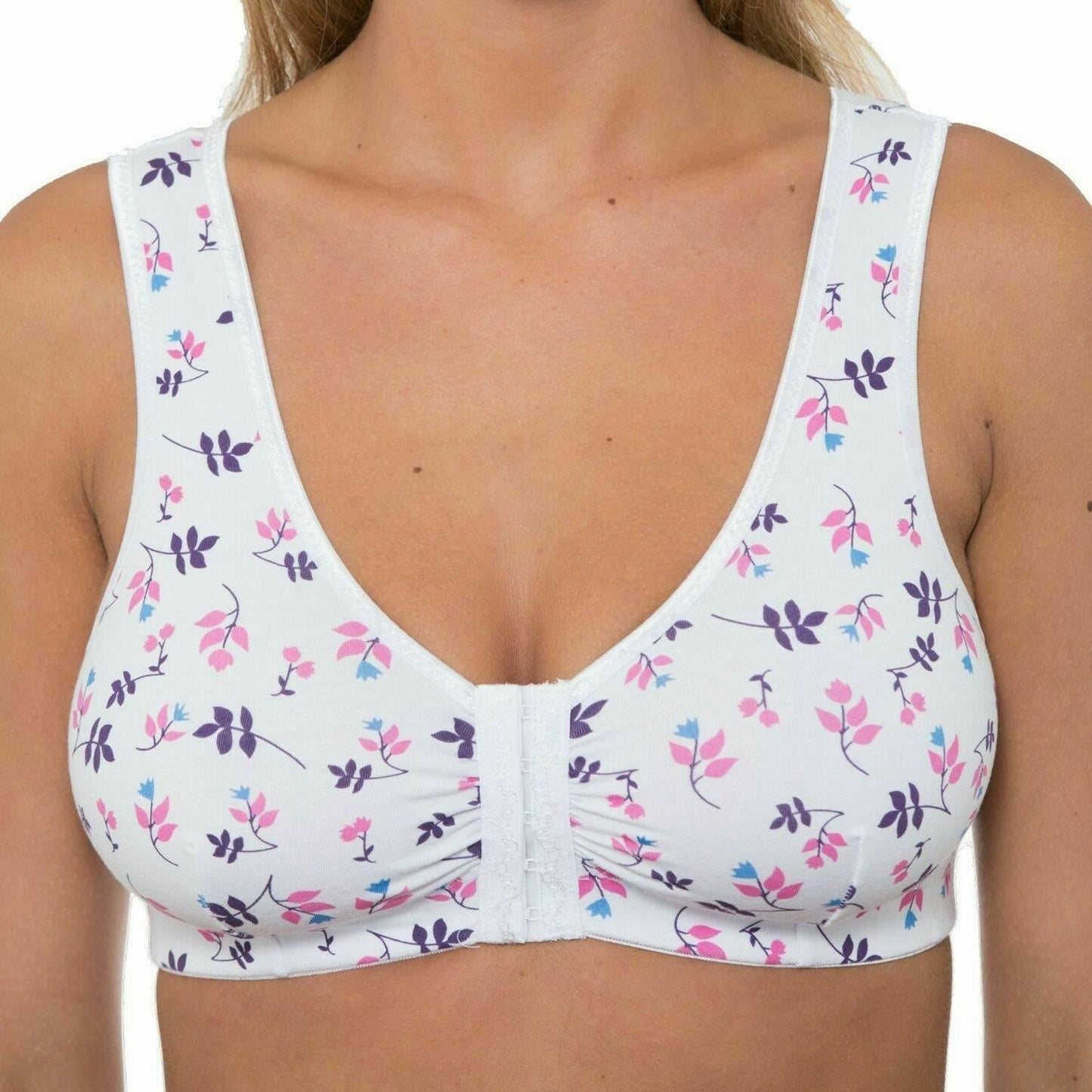 Gemm Front Fastening Bra - White/Floral