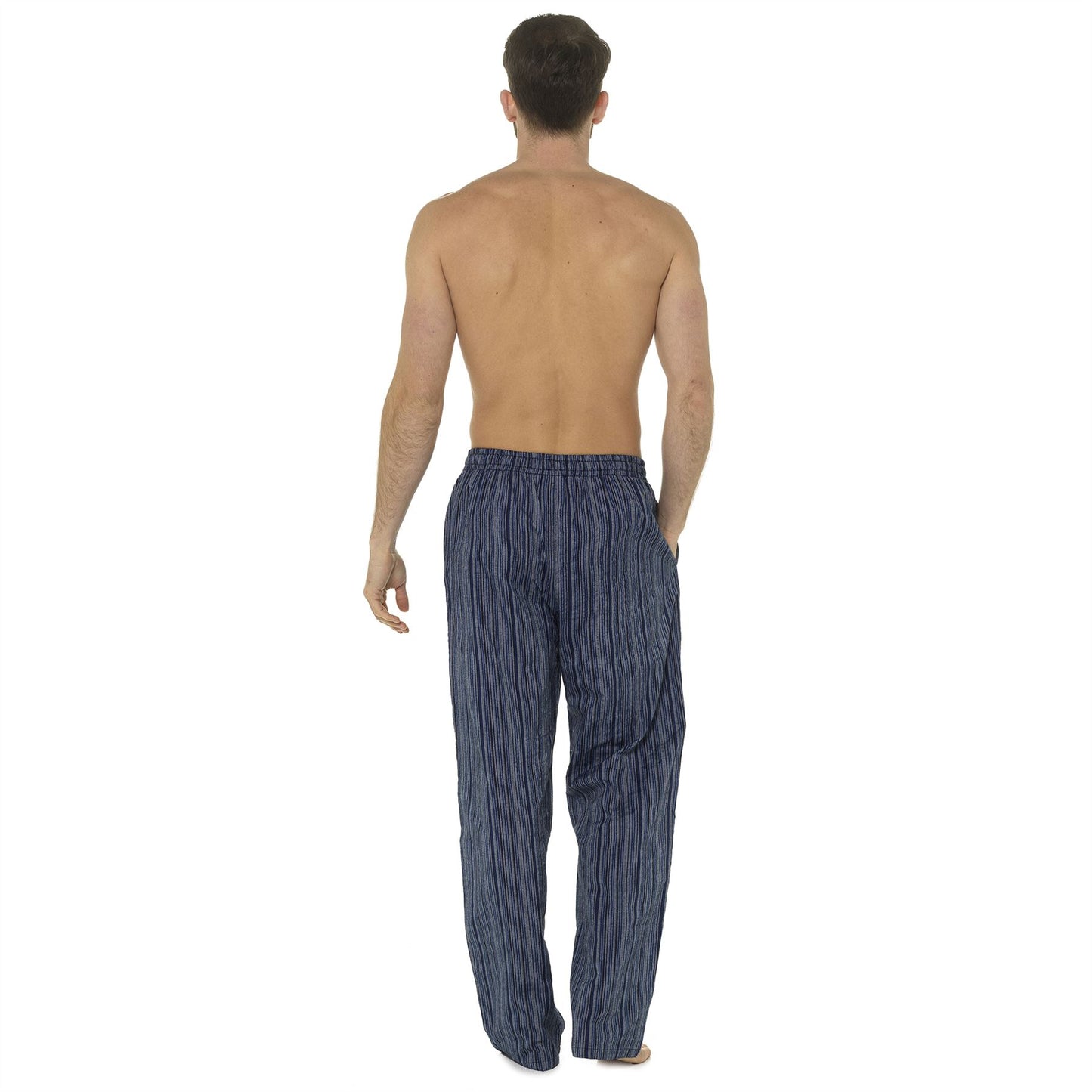 Foxbury Mens Woven Stripe Polycotton Lounge Pants - Navy Foxbury