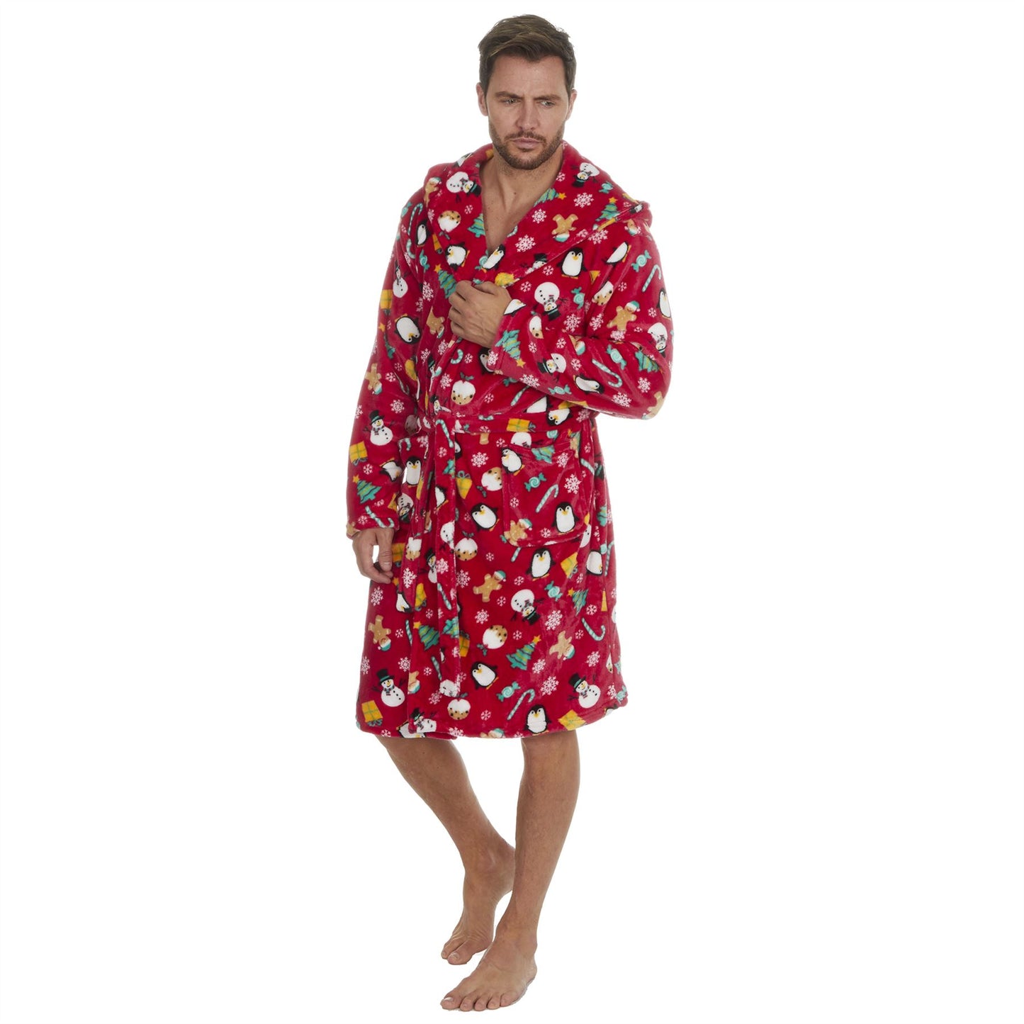 Slumber Party Unisex Christmas Print Flannel Fleece Robe - Red