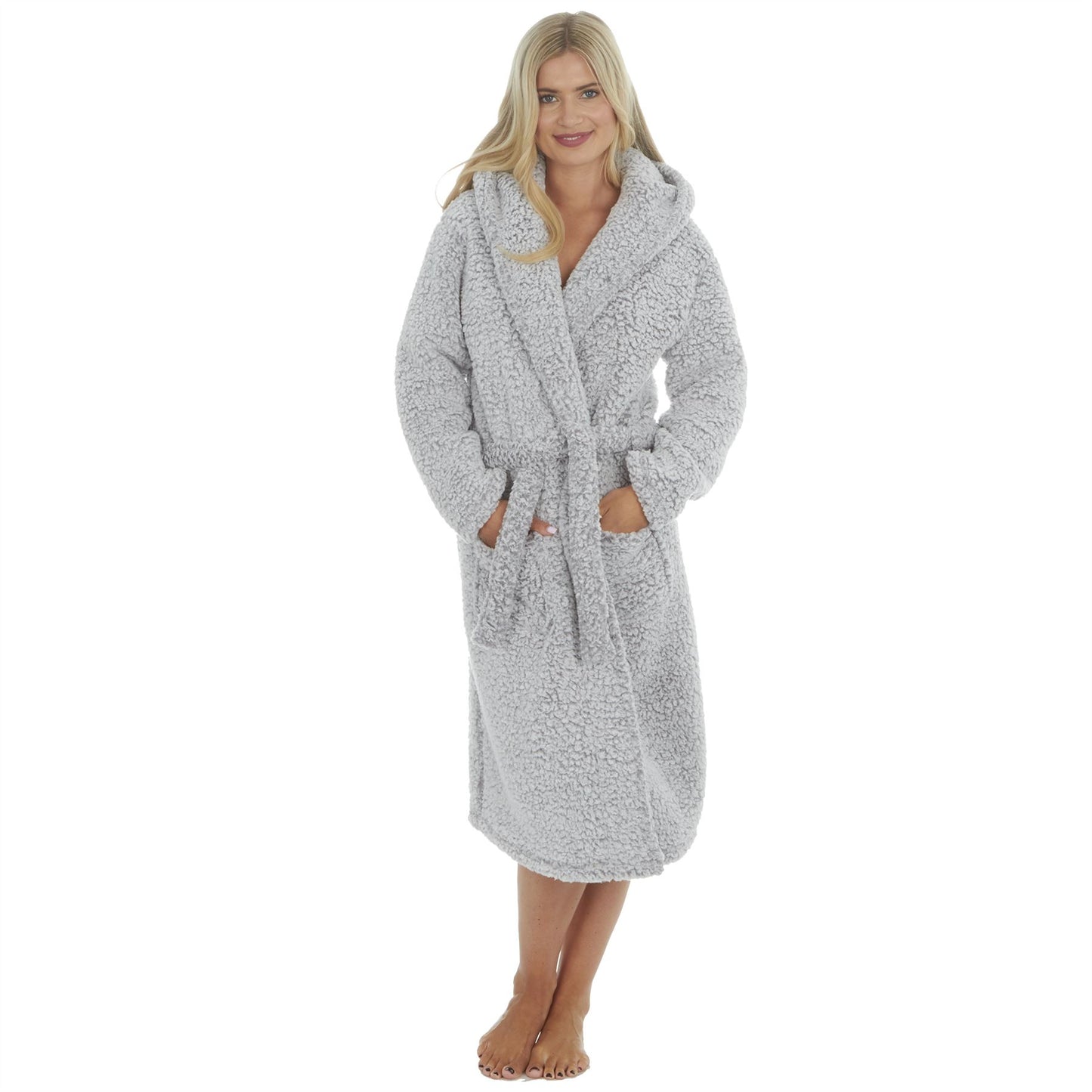 Forever Dreaming Womens Borg Fleece Robe - Grey