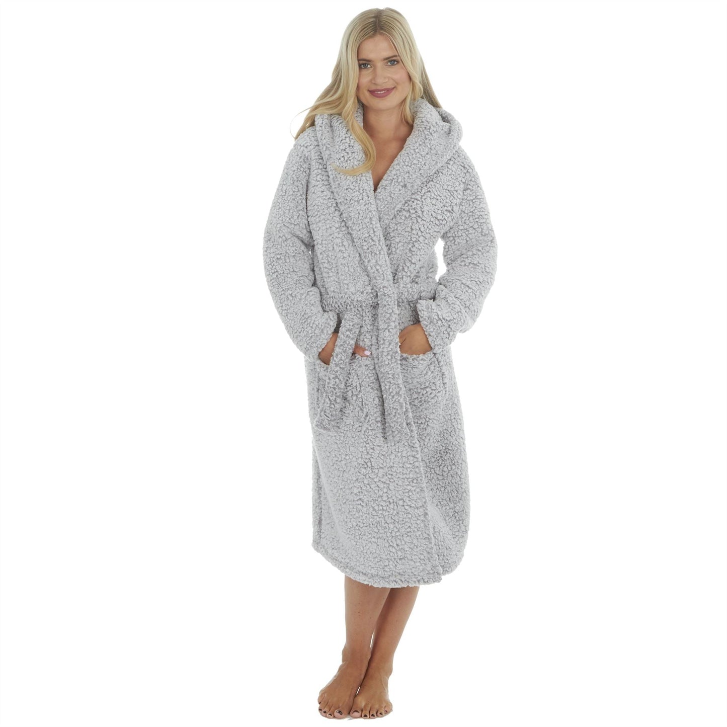 Forever Dreaming Womens Borg Fleece Robe - Grey Forever Dreaming