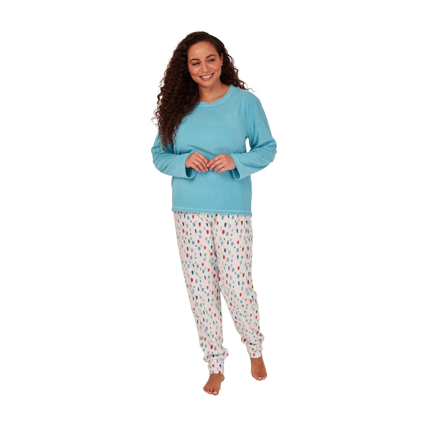 Indigo Sky Womens Splat Spot Fleece Pyjama Set - Pale Turquoise