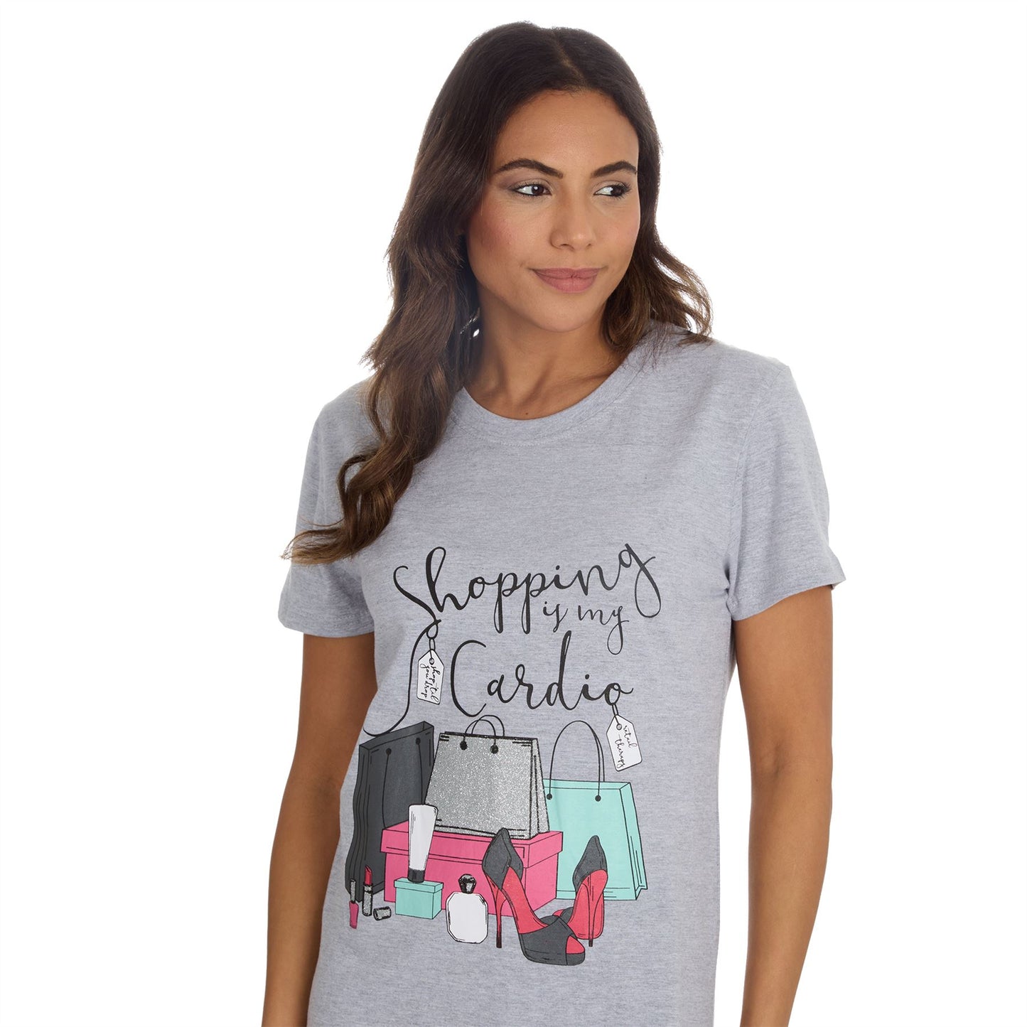 Forever Dreaming 'Shopping Is My Cardio' Womens Nightdress - Grey Forever Dreaming